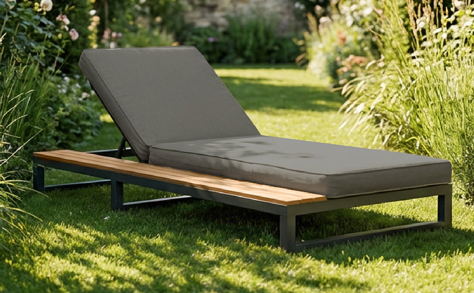 Outdoor Patio Daybed, Outdoor Lounger, Multifunctional Waterproof Sofa Bed, Sun Lounger for Patio, Adjustable Backrest Angle, Gray, Left Side