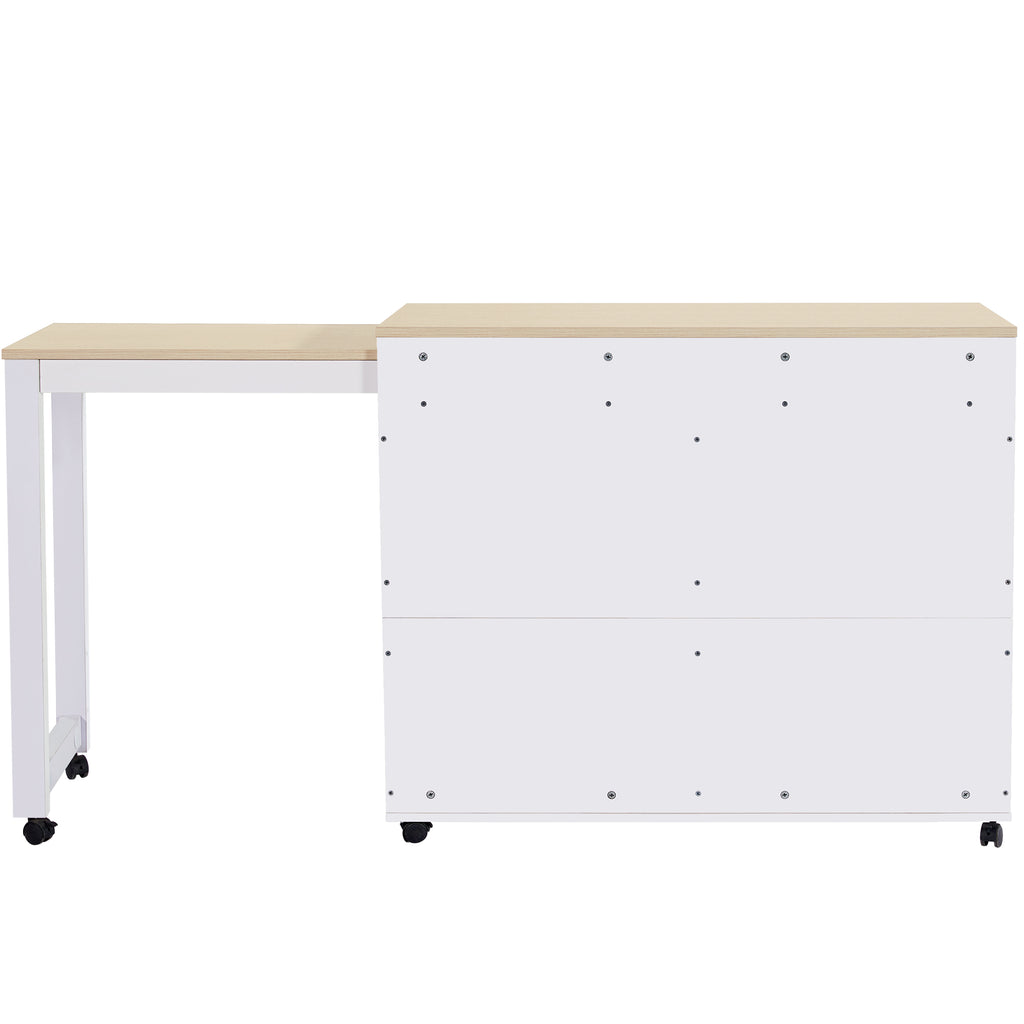 Modern Extendable Bar Table (118-180×50×94cm), Extendable Dining Table with Storage, with Six Shelves, Standing Table Bistro Table, for Dining Room, Use as Living Room Room Divider, White/Gray