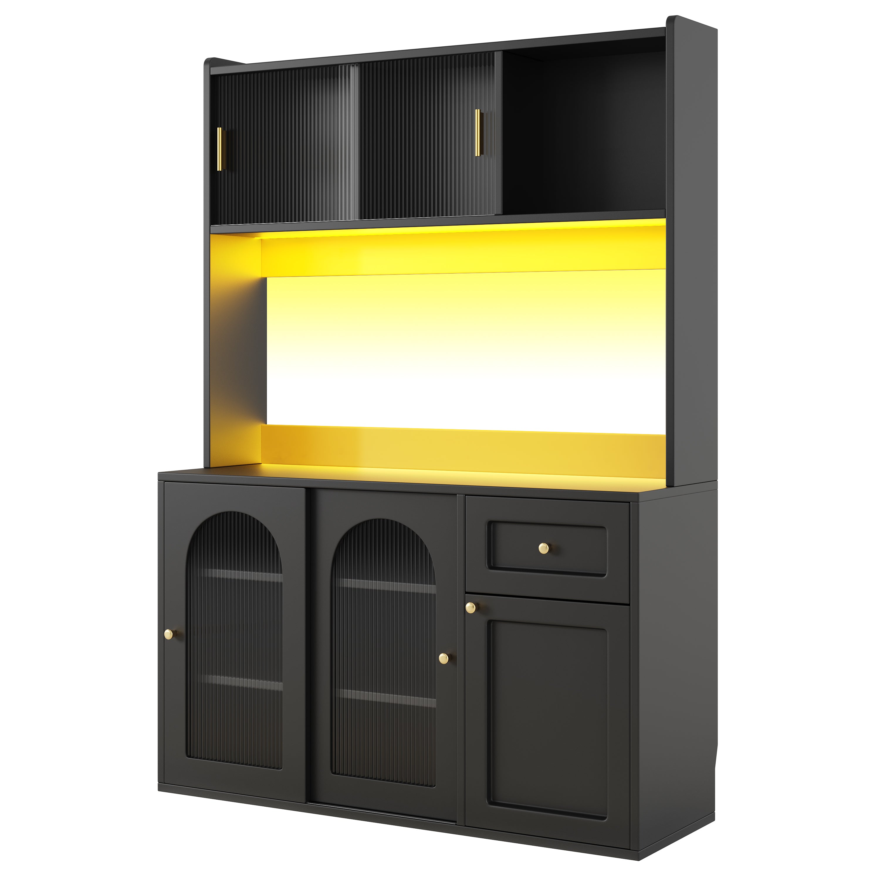 Kitchen Cabinet(120*35*167cm), Tall Cabinet, Display Cabinet, Buffet Cabinet with Adjustable Shelves, Dining Room Cabinet, Sideboard with LED Lighting, White/Black