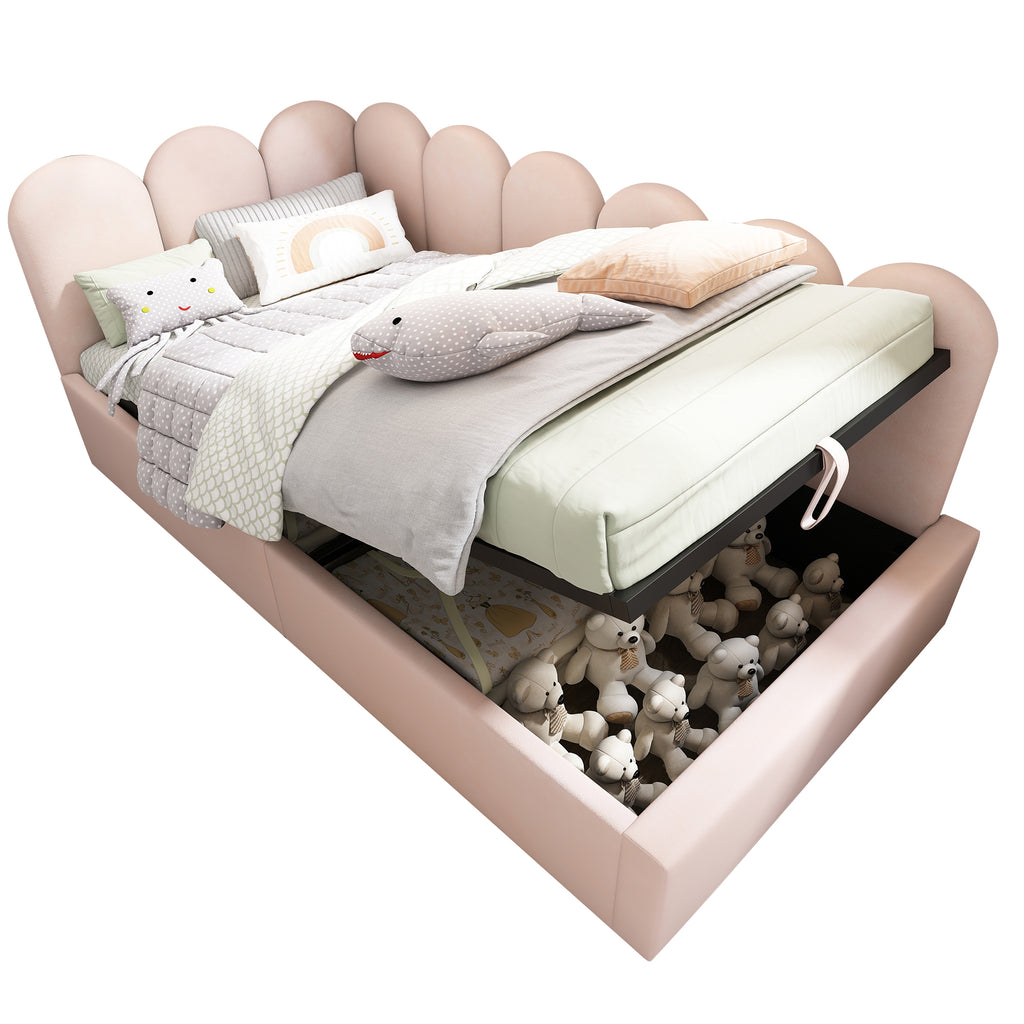 Upholstered Daybed Bed With Storage,Ottoman Bed 3FT Single Sofa Bed 90X190cm, Daybed With Hydraulic Storage Bed Frame, With Metal Slatted Frame, Velvet, Pink (No Mattress)