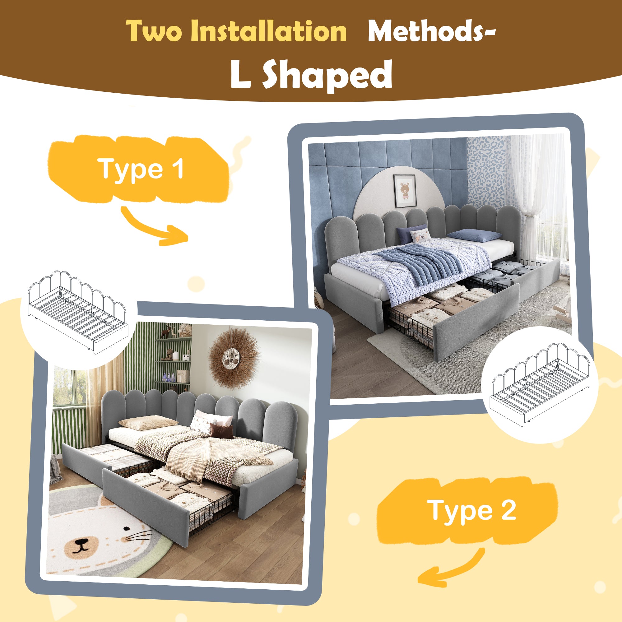 Upholstered Bed for Kids Daybed with Drawer Storage, 3FT Single Sofa Bed 90 x 190 cm, Sofa Bed for Adults and Children, Kids Bed Frame with Slatted Frame, Velvet, Grey (No Mattress)