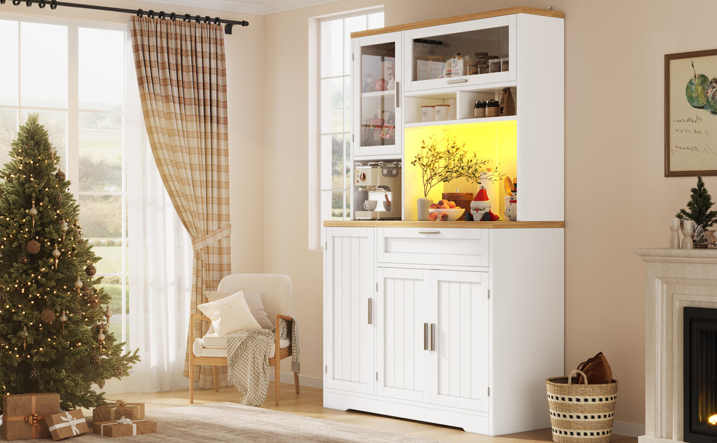 Tall Display Cabinet with LED Lighting - 104x40x180 cm Kitchen & Living Room Storage, White/Black