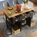 Rolling Kitchen Island Storage Trolley with Large Cabinet, 3 Drawers, Spice Rack, Adjustable Shelf, Dining Room Organiser Sideboard Cupboard Cabinet Cart, Black