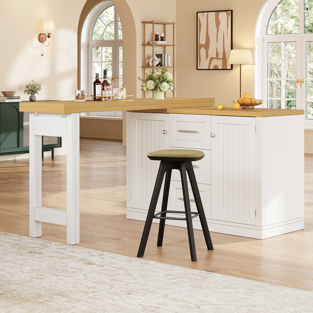 Extendable Sideboard & Table Combo, 120-180 cm Adjustable Dining Table with Storage, 3 Drawers & Snack racks, Space-Saving kitchen island for Small Flats, White/Antique Green