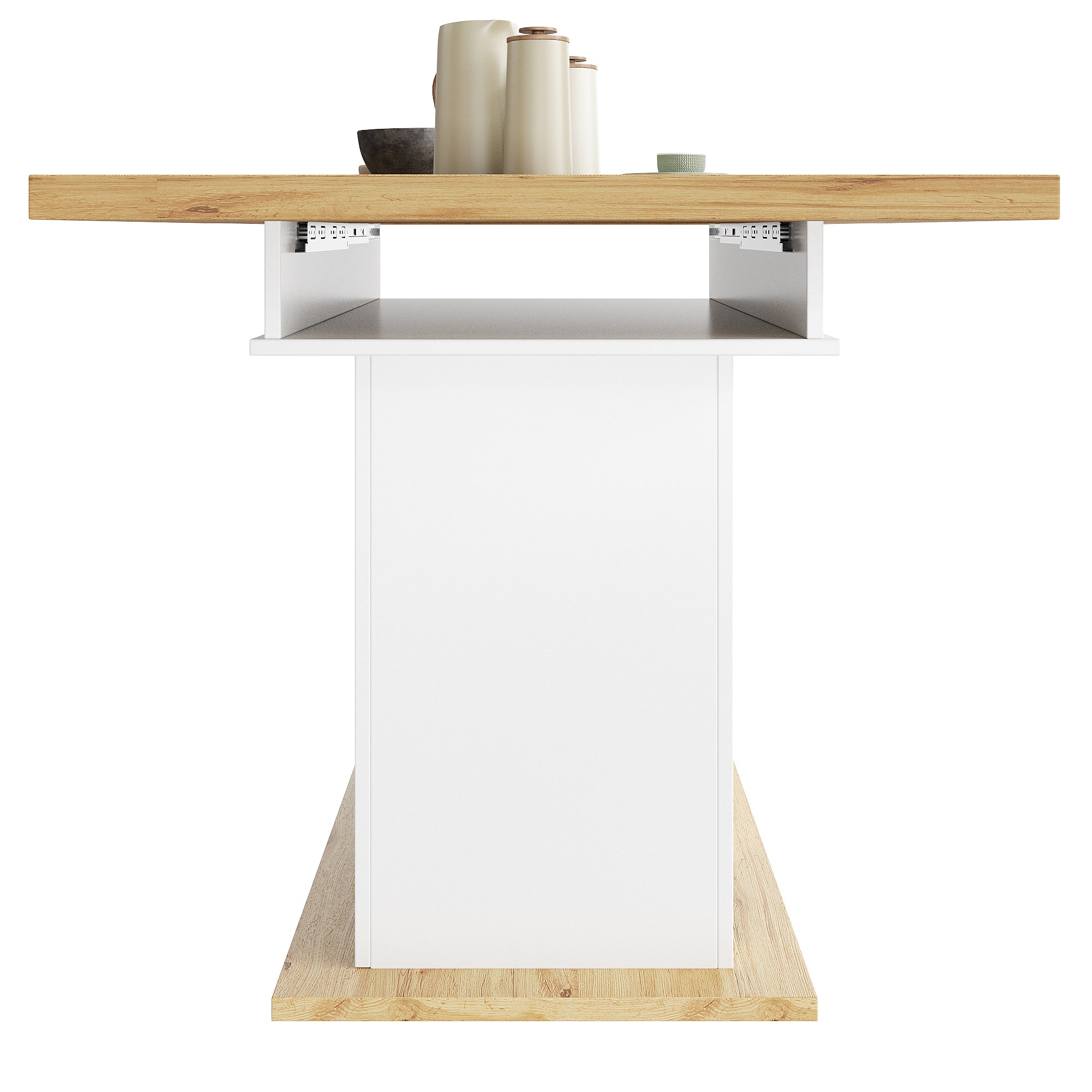 Telescopic dining table (110-140×80cm), foldable kitchen table for 4-6 people, extendable dining table, space-saving kitchen table, for kitchen and living room, dining table with wine rack and drawers