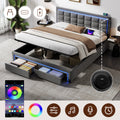 5ft King Upholstered Bed Frame with Hydraulic and Drawers Storage, LED Adjustable Button Tufted Headboard with Charging Station, Velvet Hydraulic Bed with RGB LED Lighting, Grey (No Mattress)