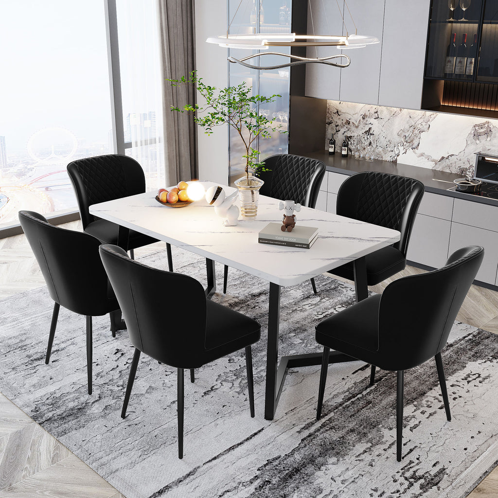 Velvet  dining chair (6 pcs), black, Modern Vanity Chair Kitchen Accent Occasional Chair with Metal Legs for Dining Room Living Room,upholstered chair  with backrest,seat in velvet metal frame