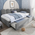 Upholstered Bed Daybed with Pull-Out Bed, 3FT Single Sofa Bed 90 x 190 cm, Guest Beds for Adults and Children, Bed with Slatted Frame, Velvet, Grey (No Mattress)