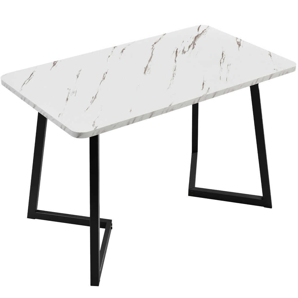 117x68cm Dining Table,(1-St), Metal Frame Rectangular Dining Table Modern Marble Pattern Kitchen Table with Metal Legs for Dining Room Living Room, Black/White