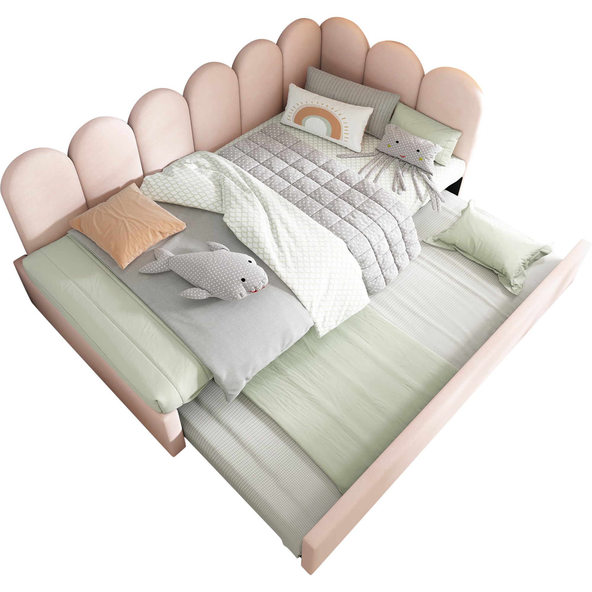 Upholstered Bed Daybed With Pull-Out Bed, 3FT Single Sofa Bed 90X190Cm,Guest Beds For Adults and Children, Bed With Metal Slatted Frame, Velvet, Pink (No Mattress)