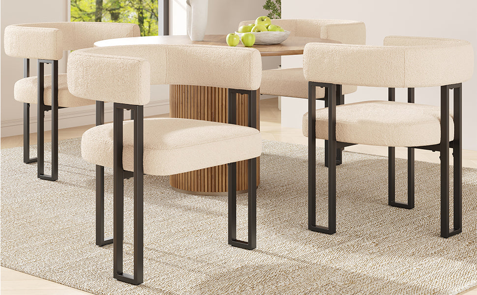 High-quality fabric (4-piece set) dining chairs, dressing chairs, ergonomic chairs, lightweight luxury chairs with curved backrest, beige