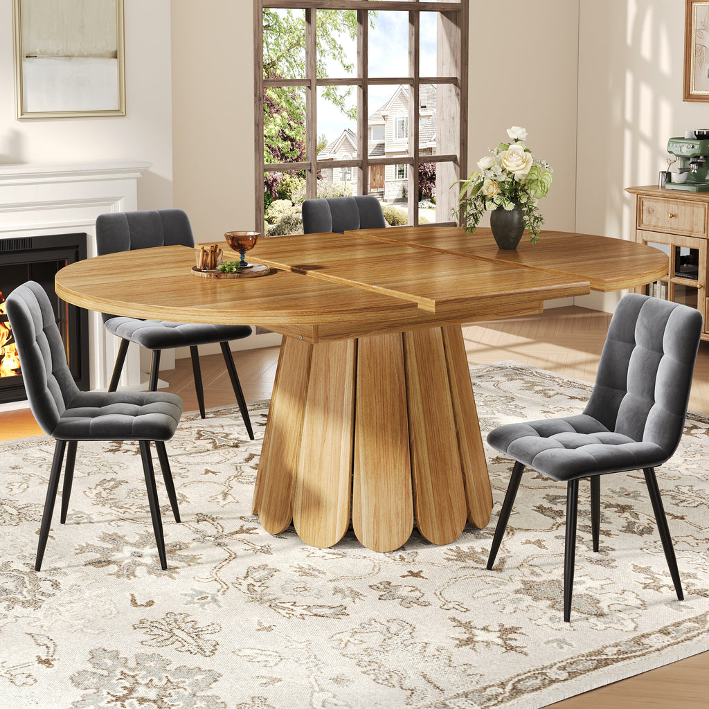 Extendable dining table, dining room table, kitchen table, balcony table, wooden dining table Round dining table, extends to oval, 118–158 cm, seats up to 6 people, wood