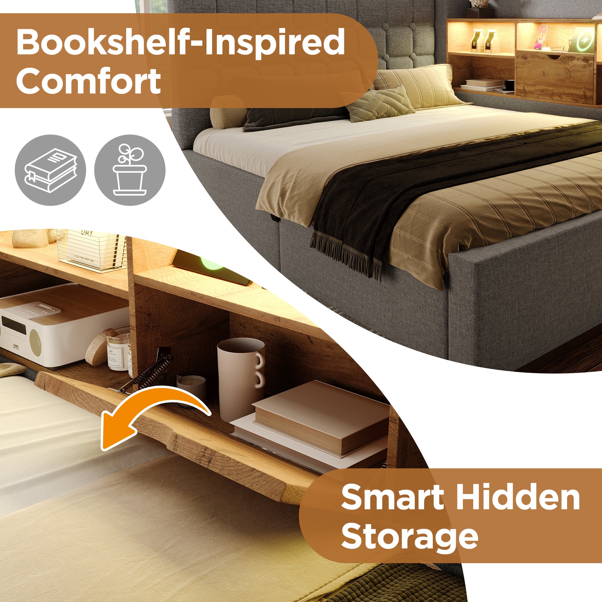 Daybed Upholstered Bed 90 x 190 cm, 3FT Single Sofa Bed with Storage, USB &Type-C Charging Station, Pull out Trundle for Living Room and Bedroom, Linen, Grey (No Mattress)