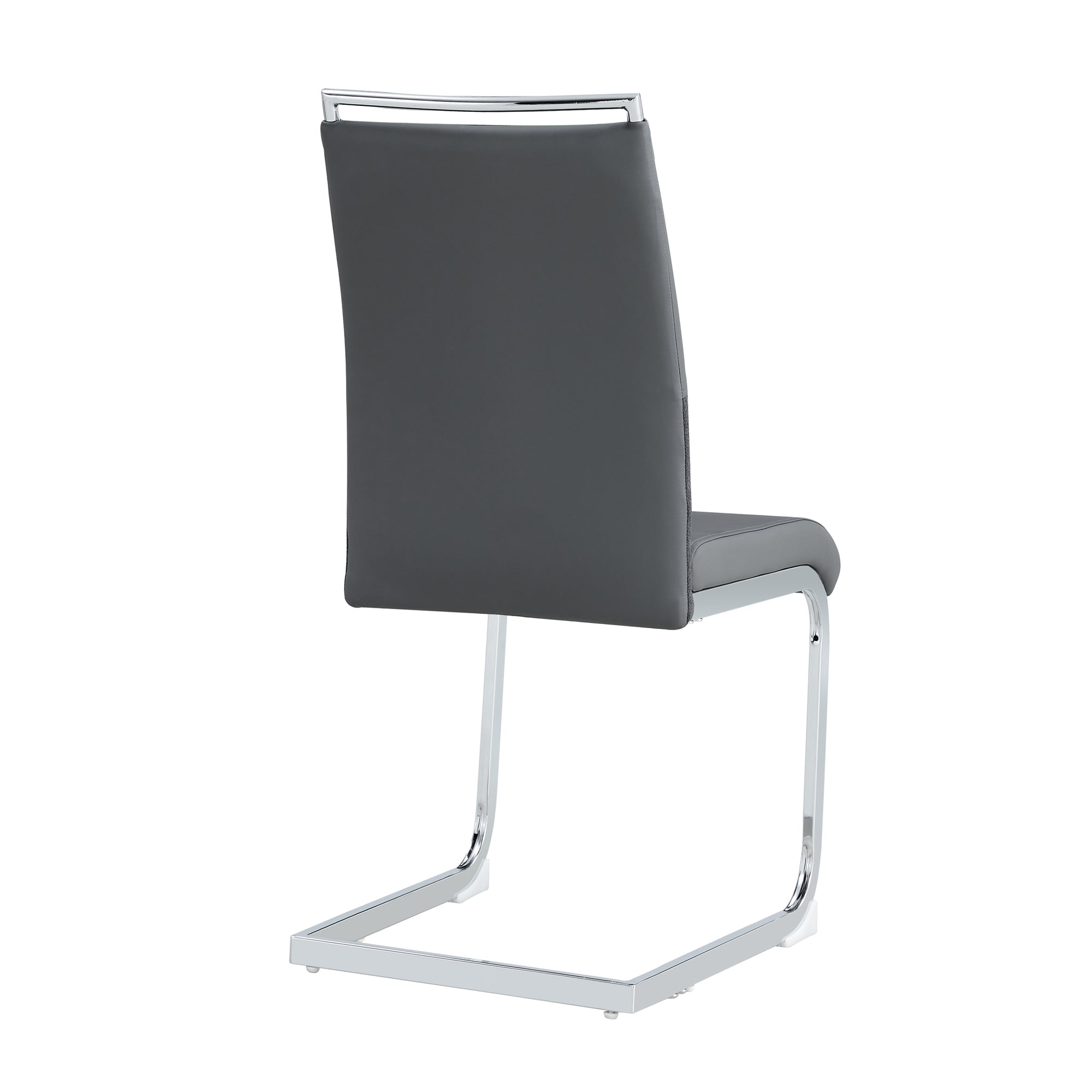 Modern dining chairs set of 2, backrest made of PU faux leather and linen, high back padded side chair, horizontal stripes backrest design for dining room, kitchen, guest office chair, gray