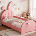 3ft Single Rabbit-Shaped Upholstered Bed Frame, Bunny Ear Headboard & Footboard Storage Pocket, Soft PU Leather Single Bed with Sturdy Metal-Wood Frame, Pink(No Mattress)