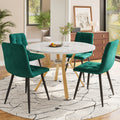 Dining table set, dining table and chair set (5-piece), modern, simple round marble dining table and chair set, gold-coloured metal table legs + 4 ergonomic velvet chairs, green dining chairs