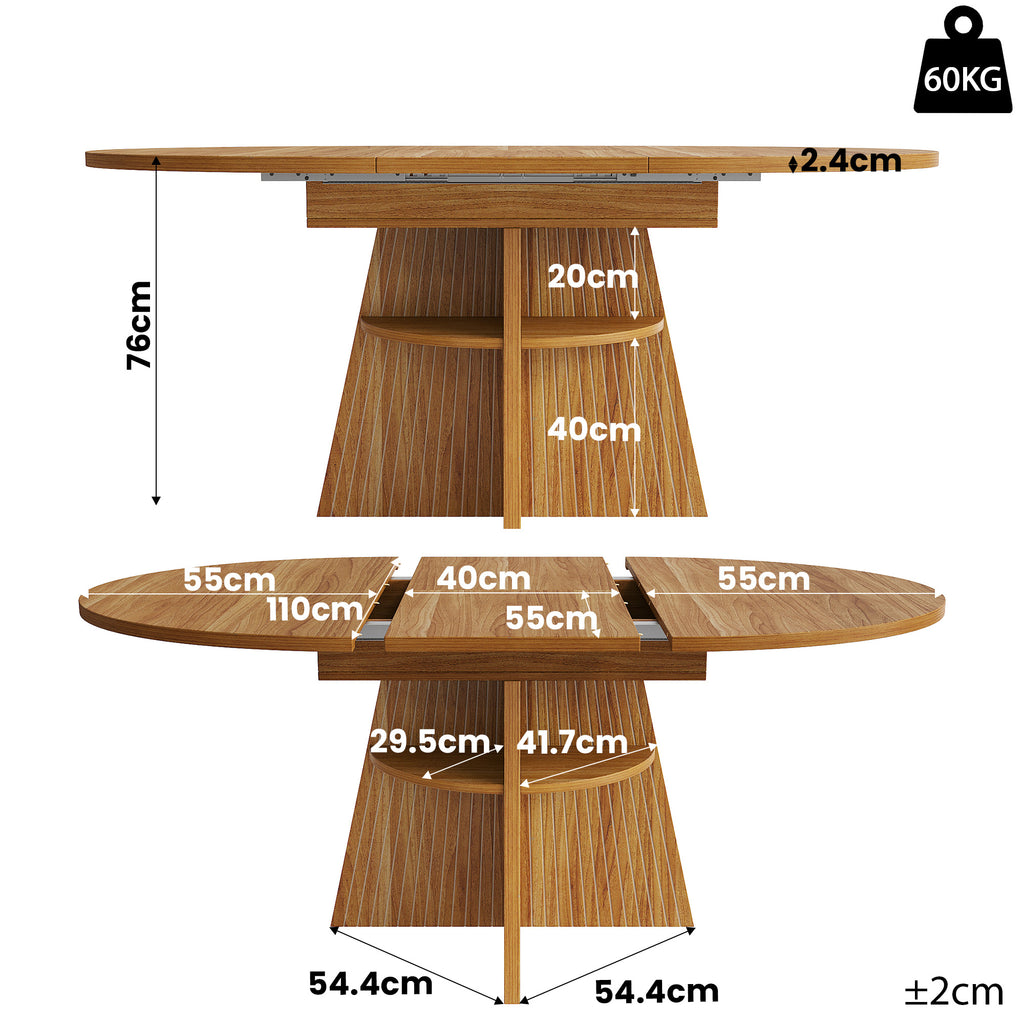 Extendable dining table, dining room table, kitchen table, balcony table, round dining table, extendable to oval, 110-150 cm, seats up to 8 people, dark brown
