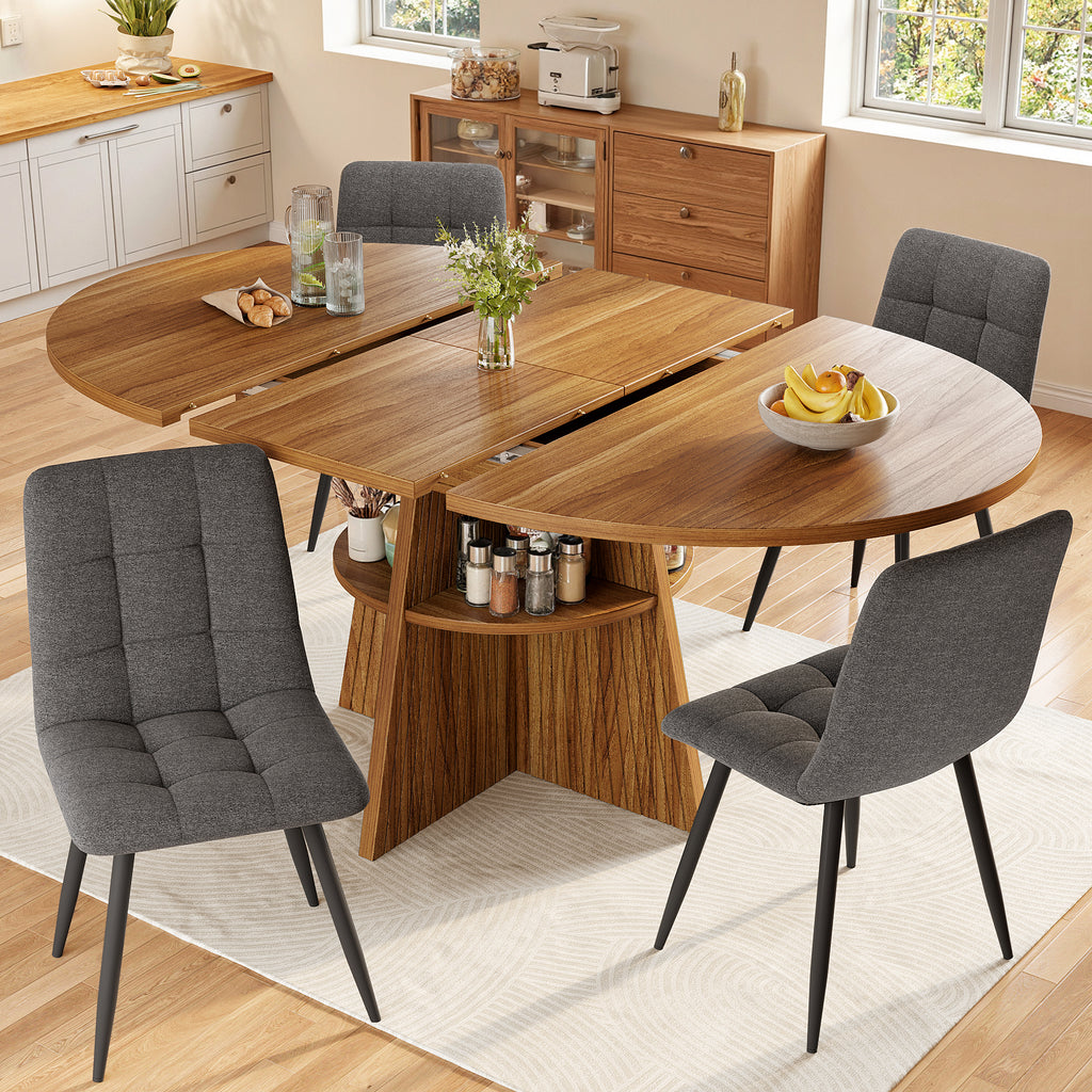 Extendable dining table, dining room table, kitchen table, balcony table, round dining table, extendable to oval, 110-150 cm, seats up to 8 people, dark brown
