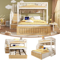 Offset Bunk Beds for Kids, Staircase Bunk with Hydraulic Storage & USB Charging, Children's Bed Double Bed for Family with Multiple Children, (90+135) x 190 cm, White & Natural