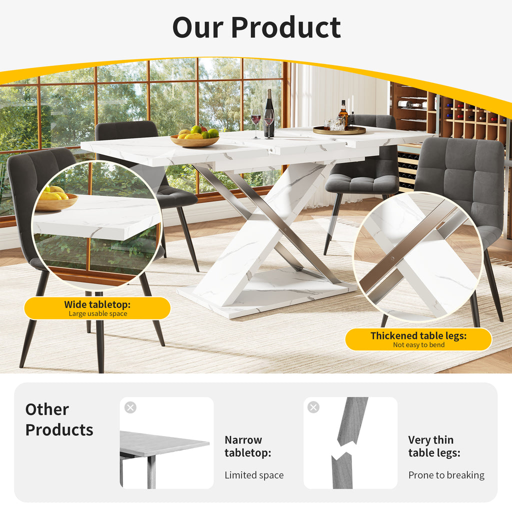 Extendable dining table (118–157 × 75 cm), kitchen/living room table, side table, dining table with cross legs, Minimalist dining table