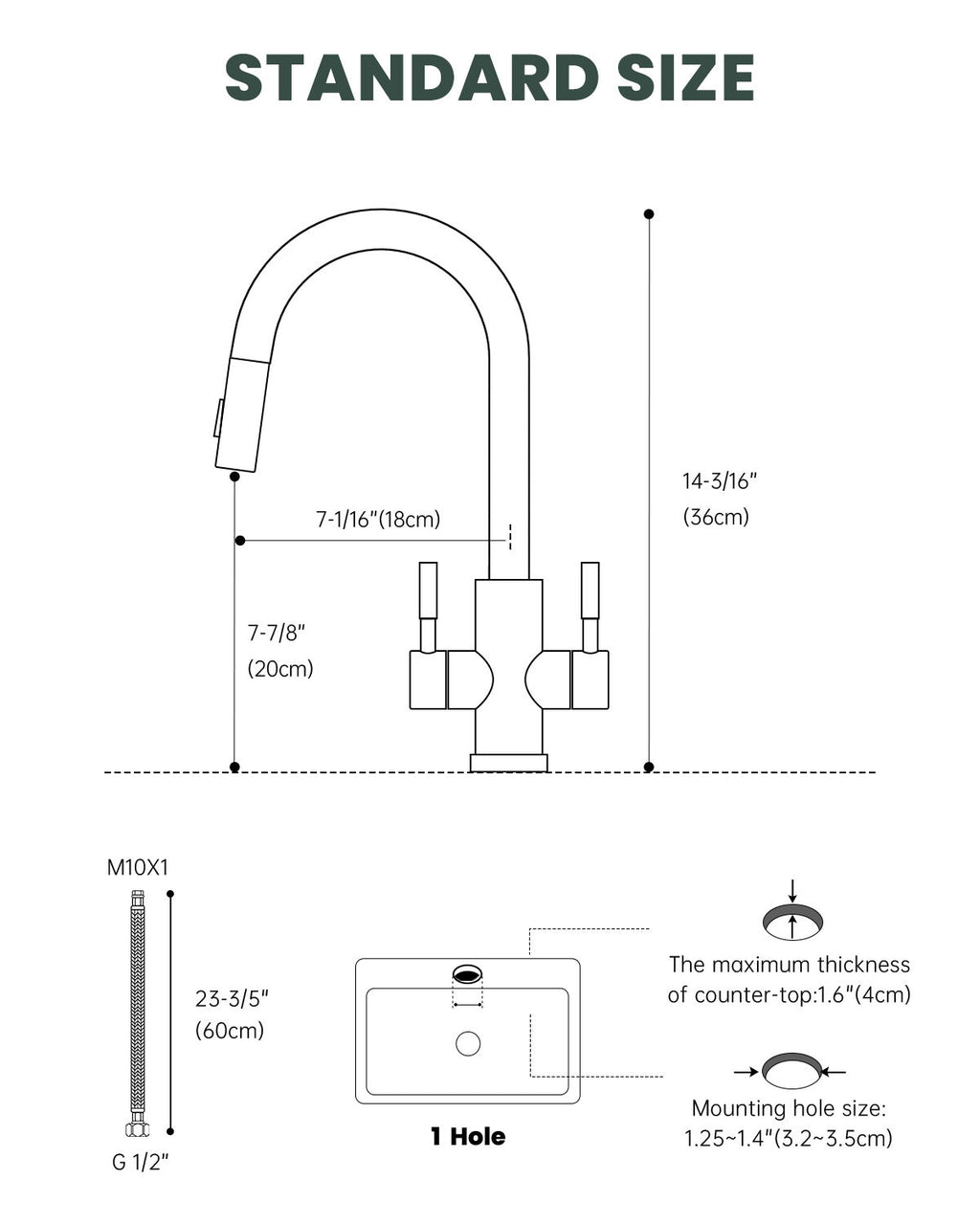 Matte Black Dual Lever Pull-Out Kitchen Mixer Tap