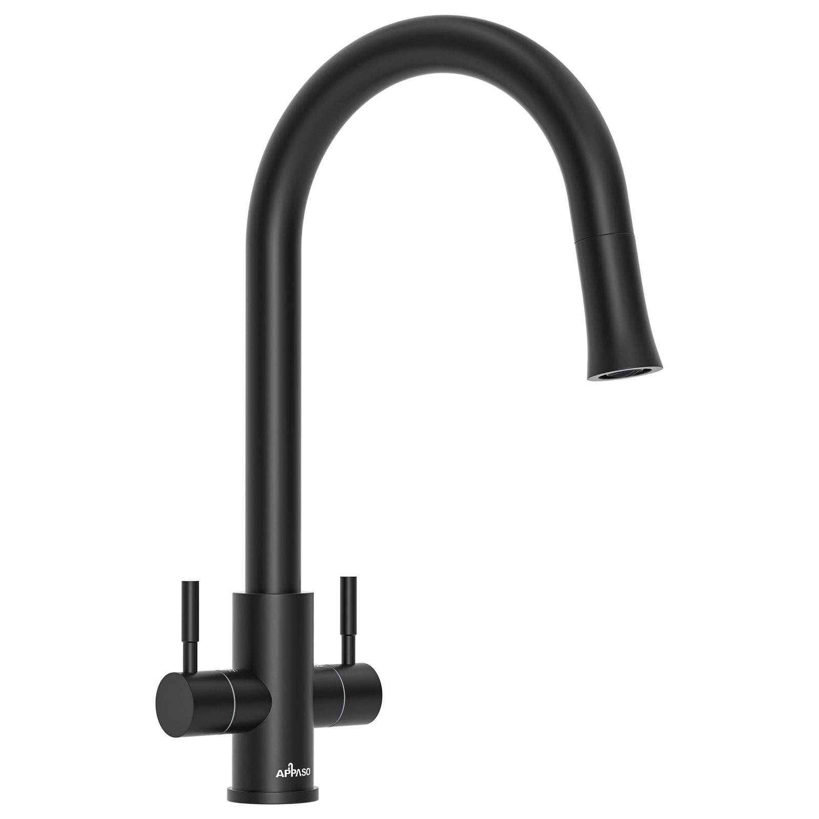 Matte Black Dual Lever Pull-Out Kitchen Mixer Tap