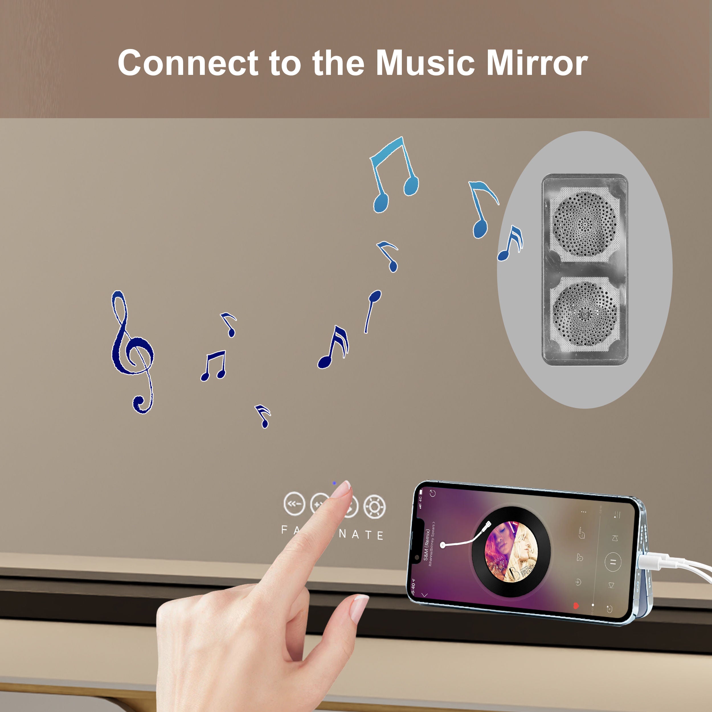 Industrial Hollywood Mirror – 58x48cm Black, Bluetooth & Speaker Phone, 15 LED