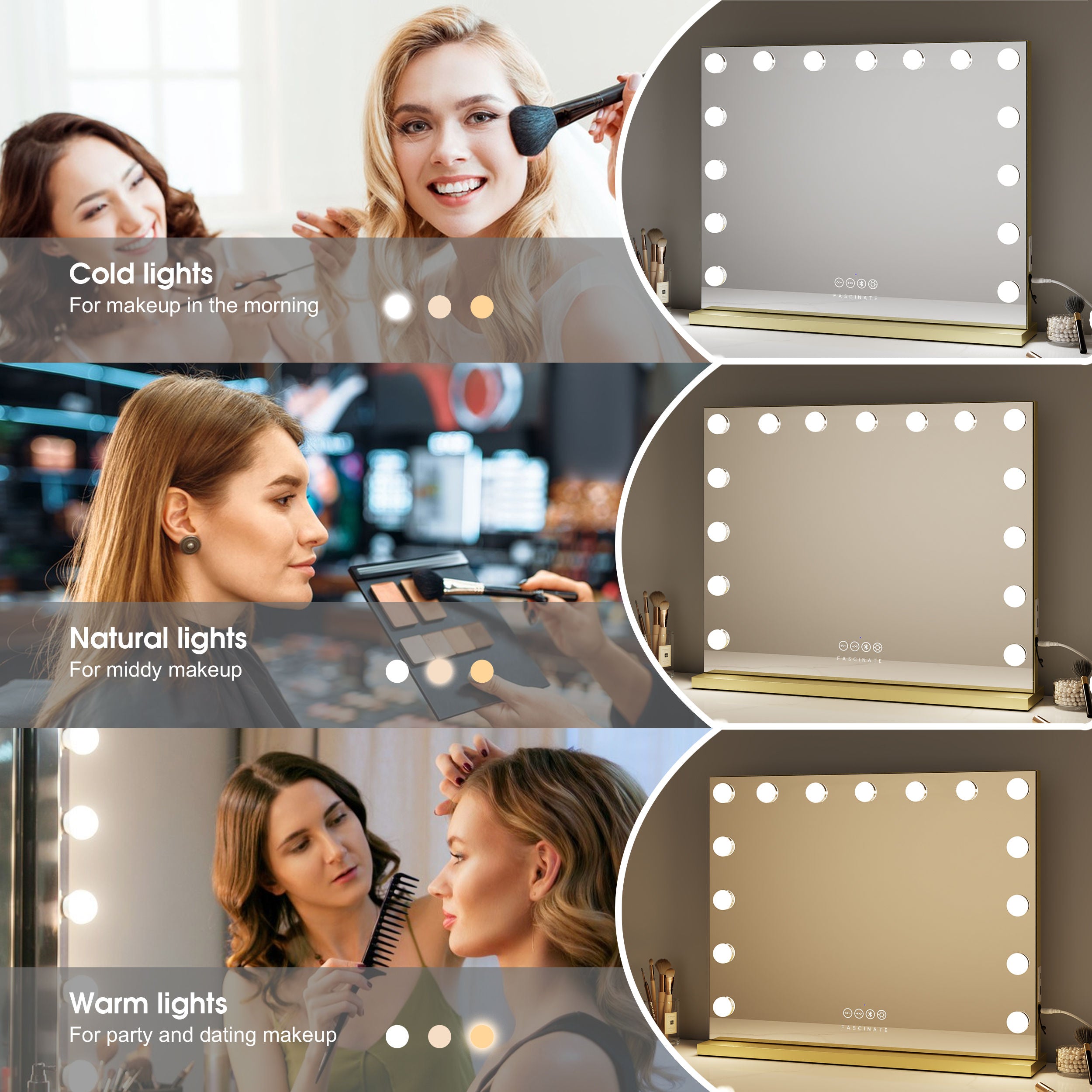 Hollywood Vanity Mirror Bluetooth 15 Dimmable LED Beauty Cosmetic Makeup
