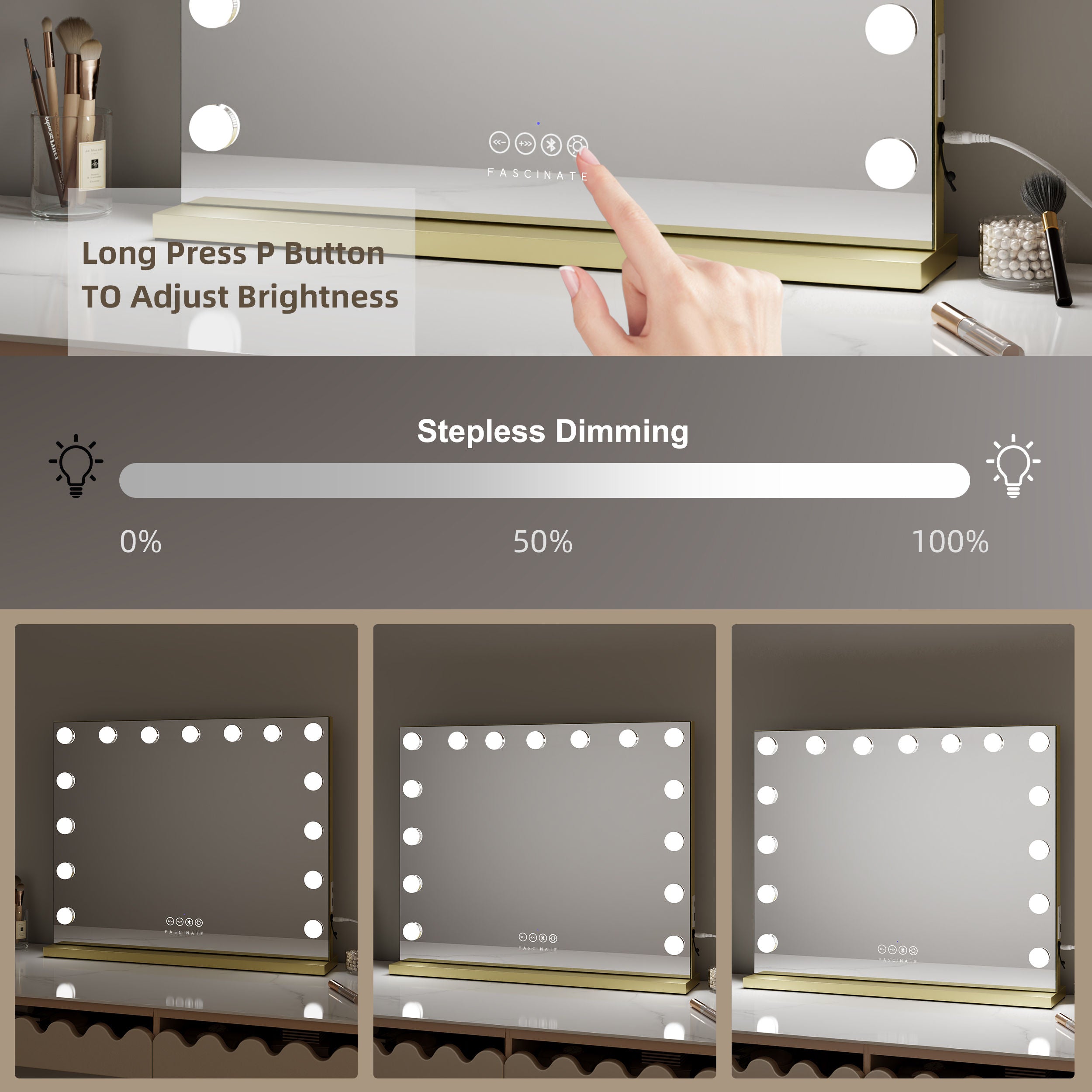 Hollywood Vanity Mirror Bluetooth 15 Dimmable LED Beauty Cosmetic Makeup