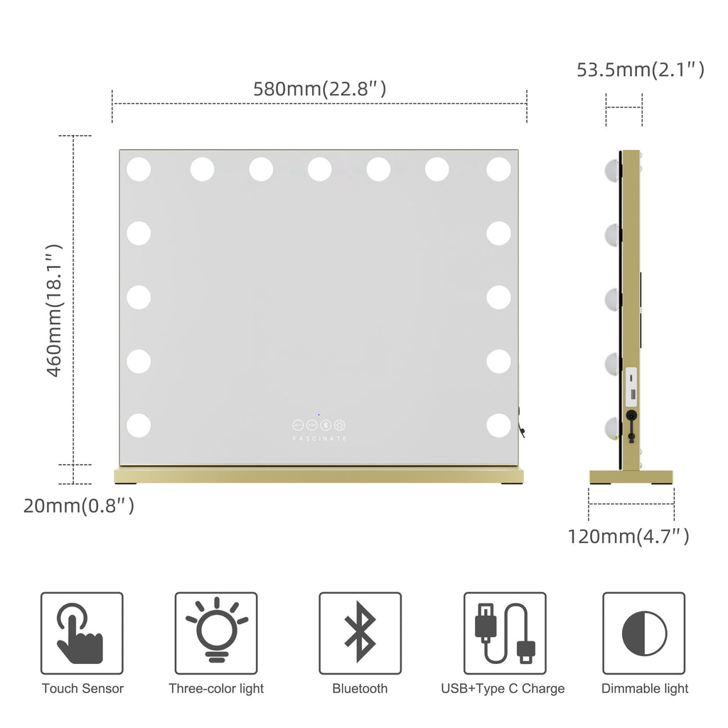 Hollywood Vanity Mirror Bluetooth 15 Dimmable LED Beauty Cosmetic Makeup