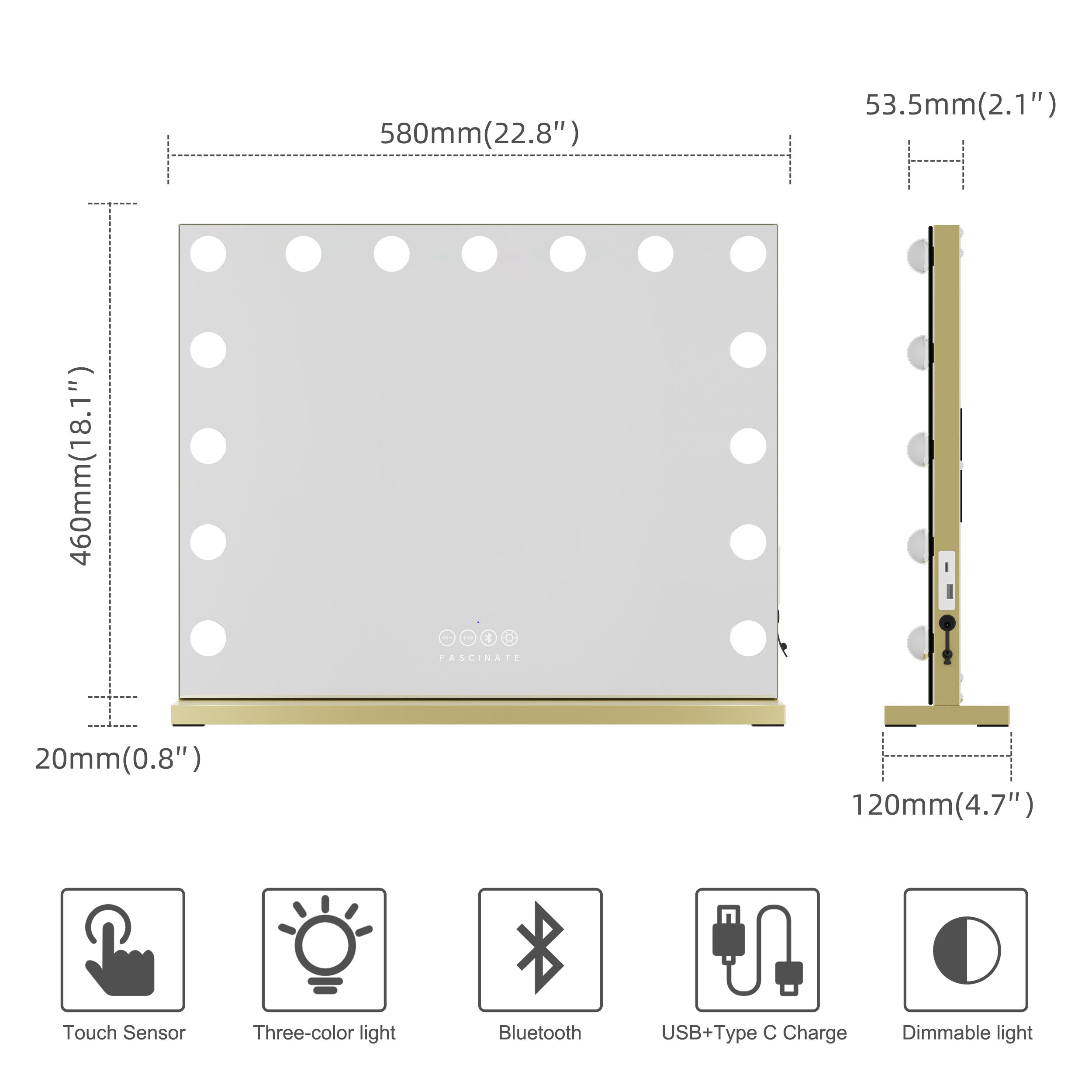 Hollywood Vanity Mirror Bluetooth 15 Dimmable LED Beauty Cosmetic Makeup
