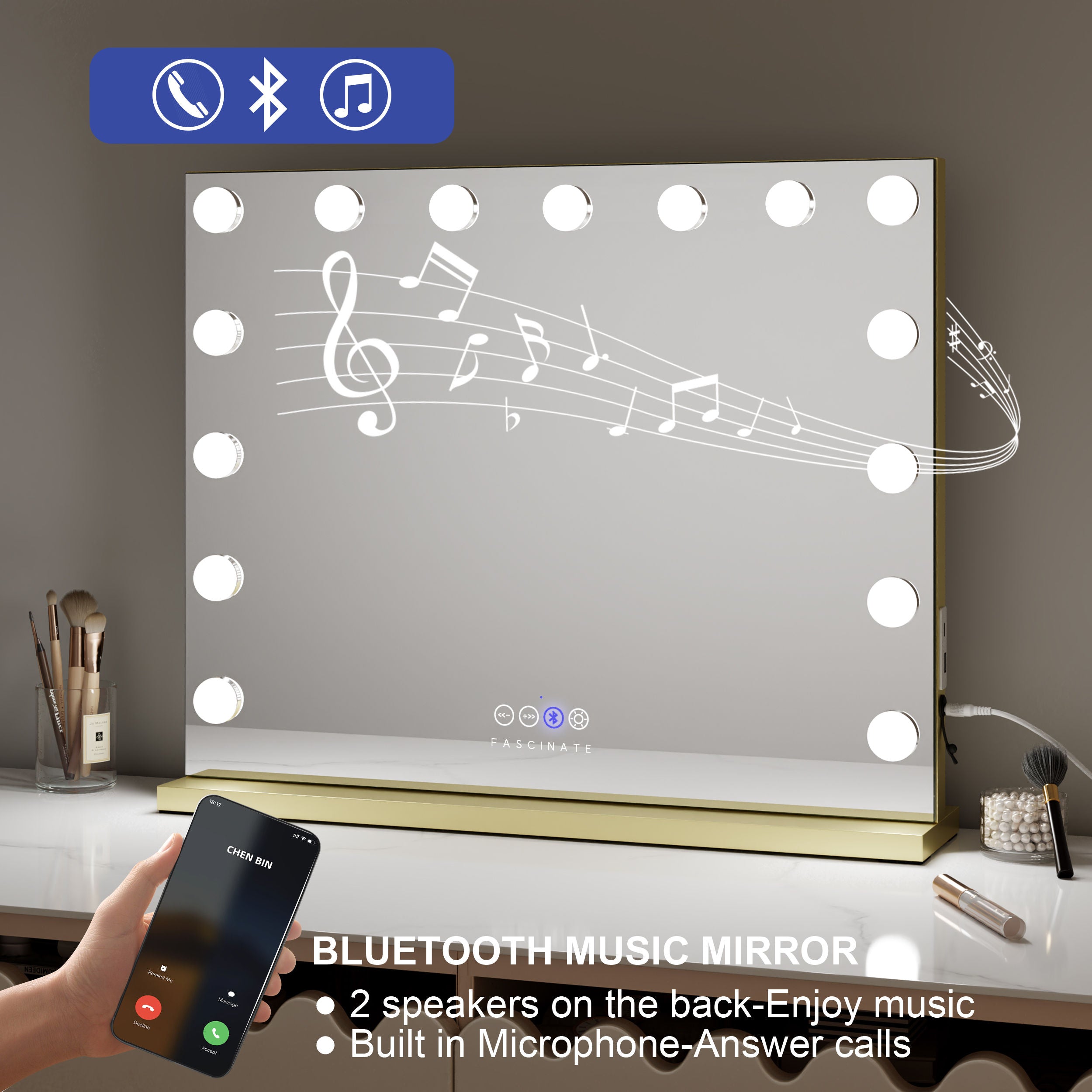 Hollywood Vanity Mirror Bluetooth 15 Dimmable LED Beauty Cosmetic Makeup