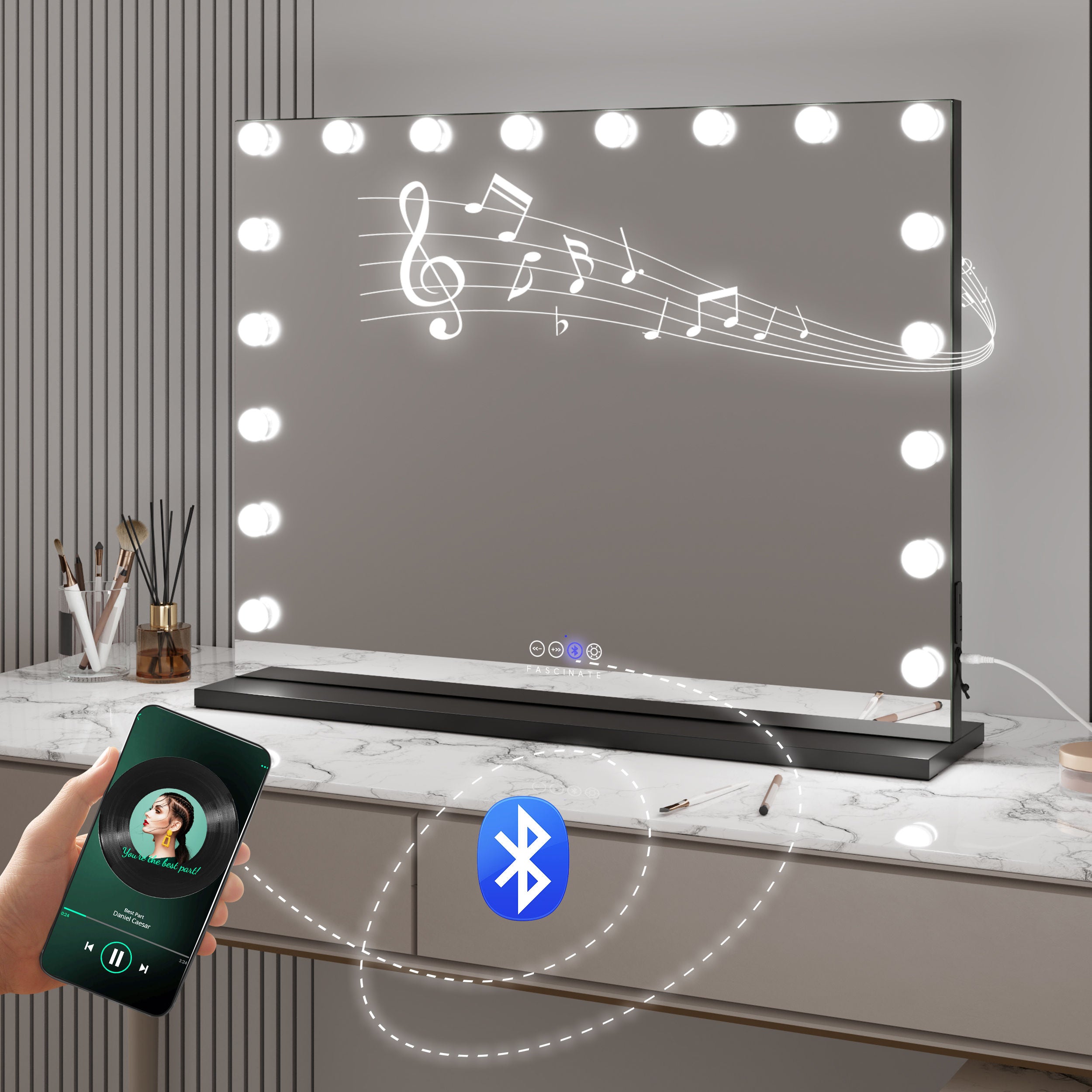 Hollywood Vanity Makeup Mirror Xtra Large 18 Dimmable LED Bluetooth 80x60 Gift