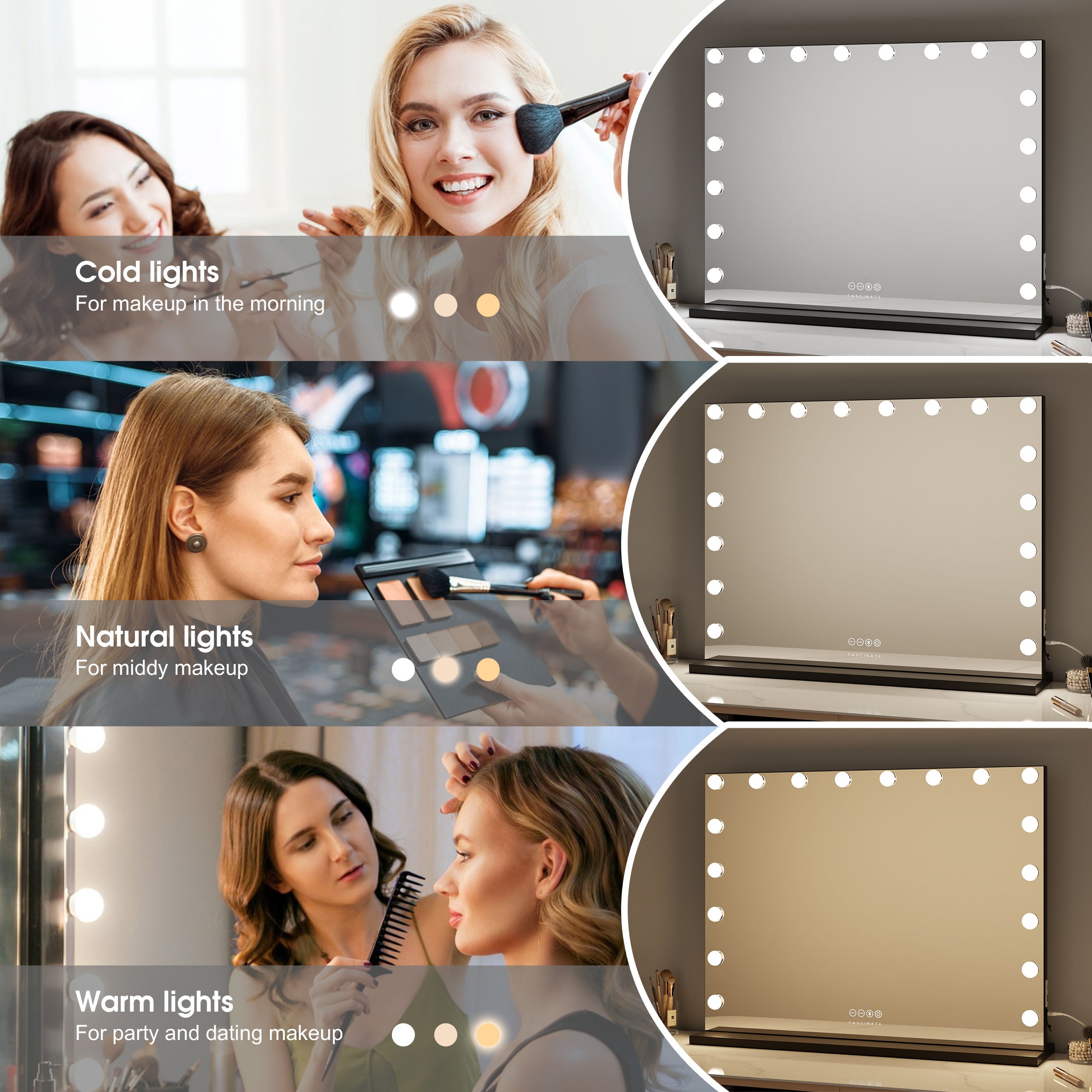 Hollywood Vanity Makeup Mirror Xtra Large 18 Dimmable LED Bluetooth 80x60 Gift