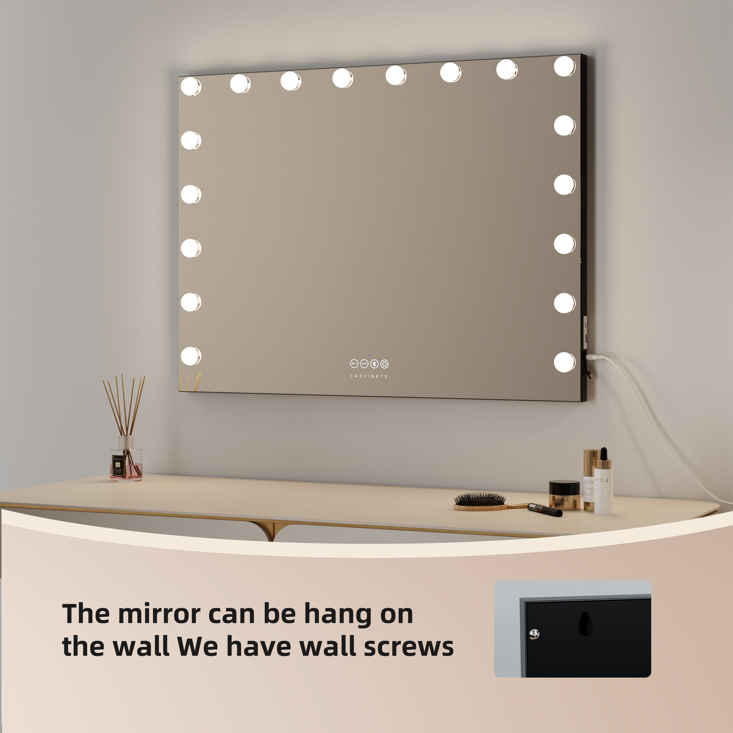 Hollywood Vanity Makeup Mirror Xtra Large 18 Dimmable LED Bluetooth 80x60 Gift