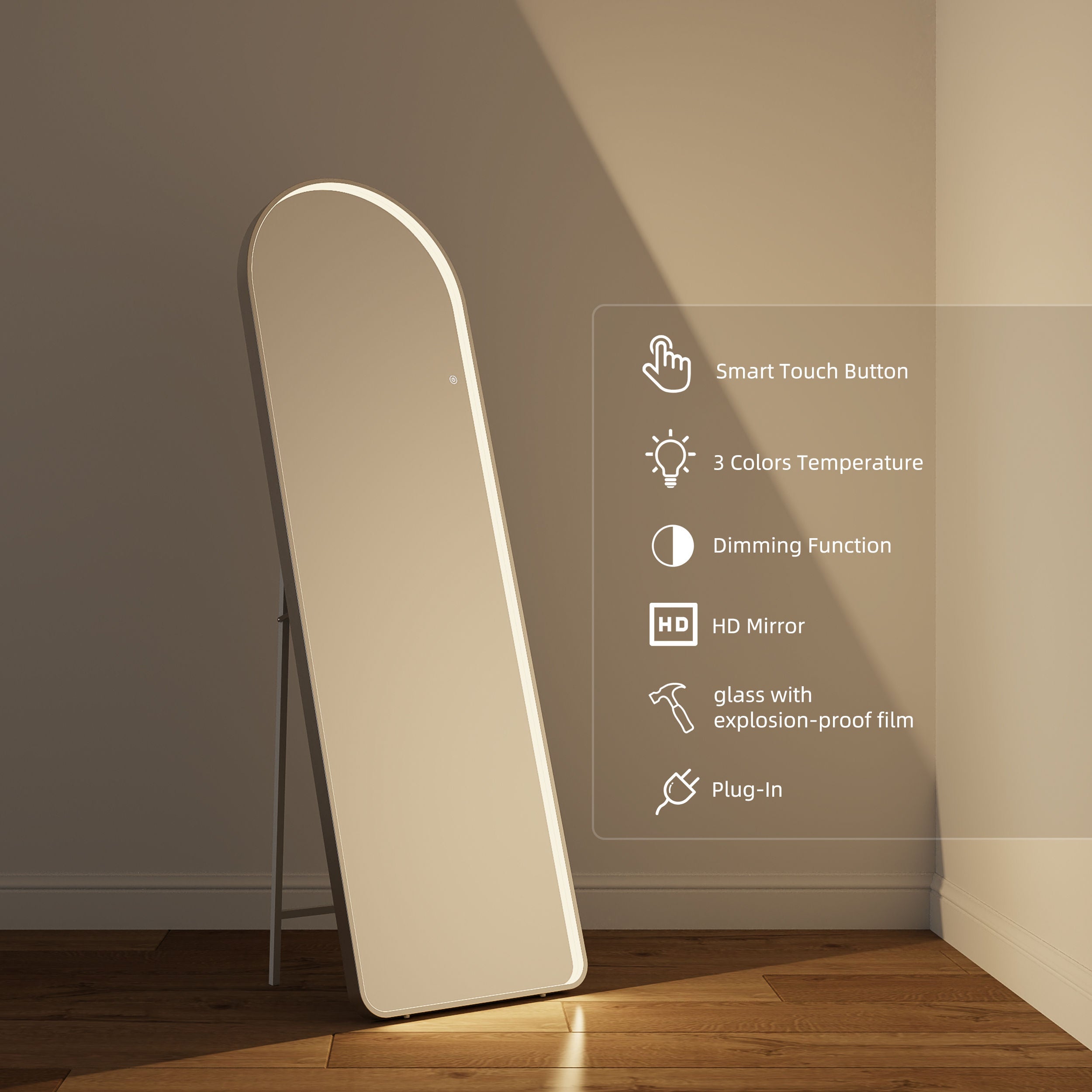 Arched Hollywood LED Mirror – 160x50cm, Boutique Inner Glow, Tempered Glass