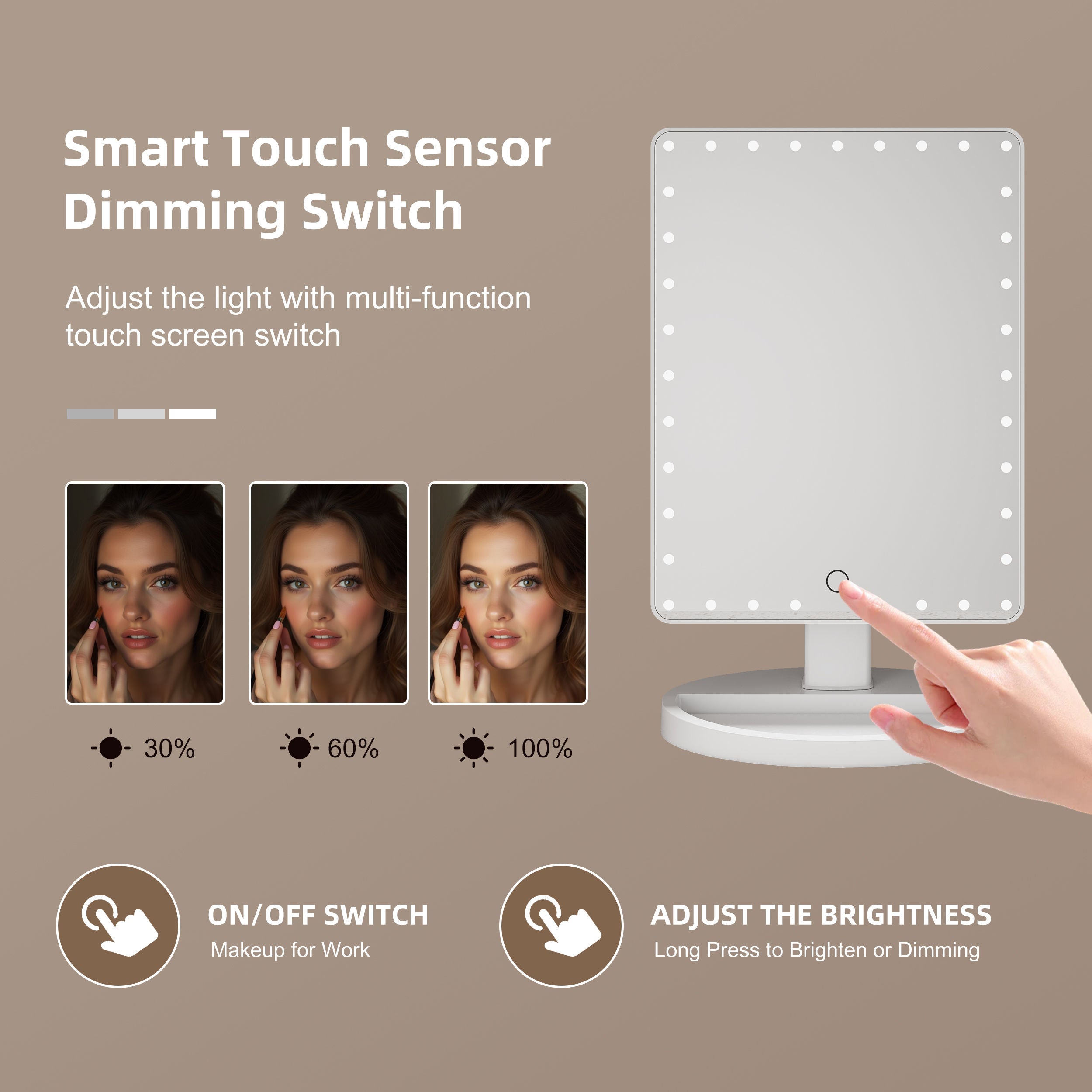 Hollywood Style LED Tabletop Mirror – 360° Swivel, Dimmable & Storage Base