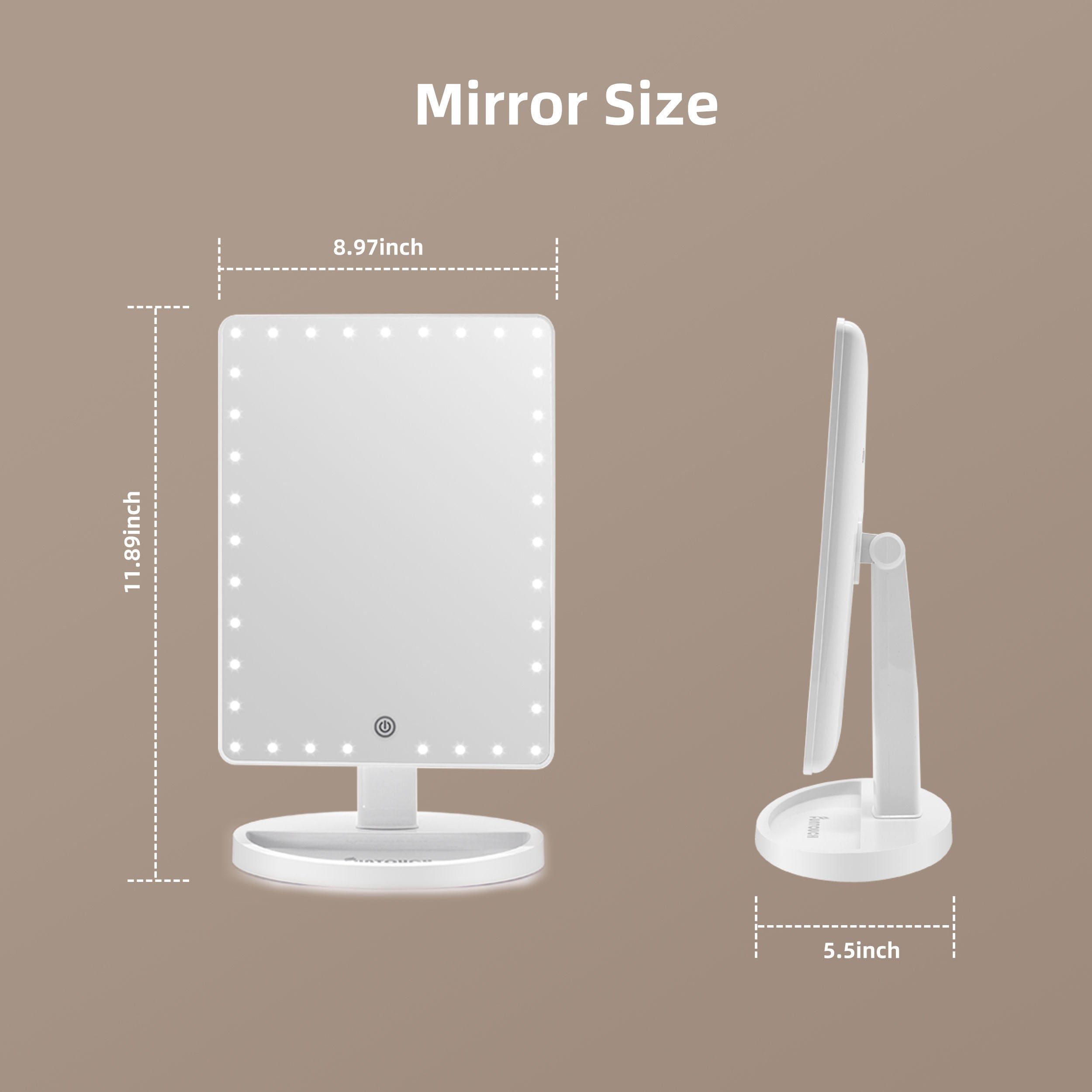 Hollywood Style LED Tabletop Mirror – 360° Swivel, Dimmable & Storage Base