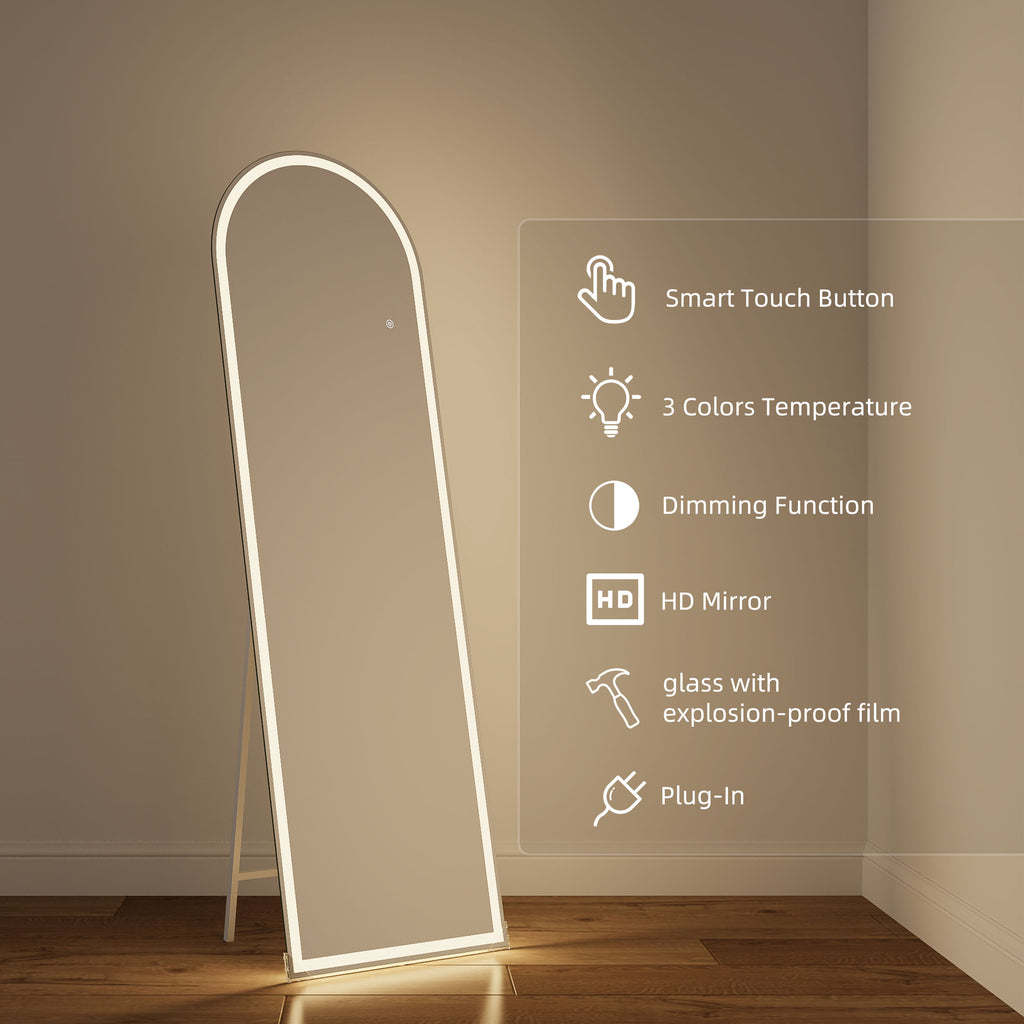 Arched Full Length LED Mirror – 160x50cm, Shatter-Proof, Floor & Wall Mounted