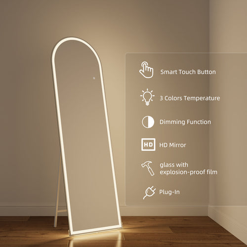Arched Full Length LED Mirror – 160x50cm, Shatter-Proof, Floor & Wall Mounted