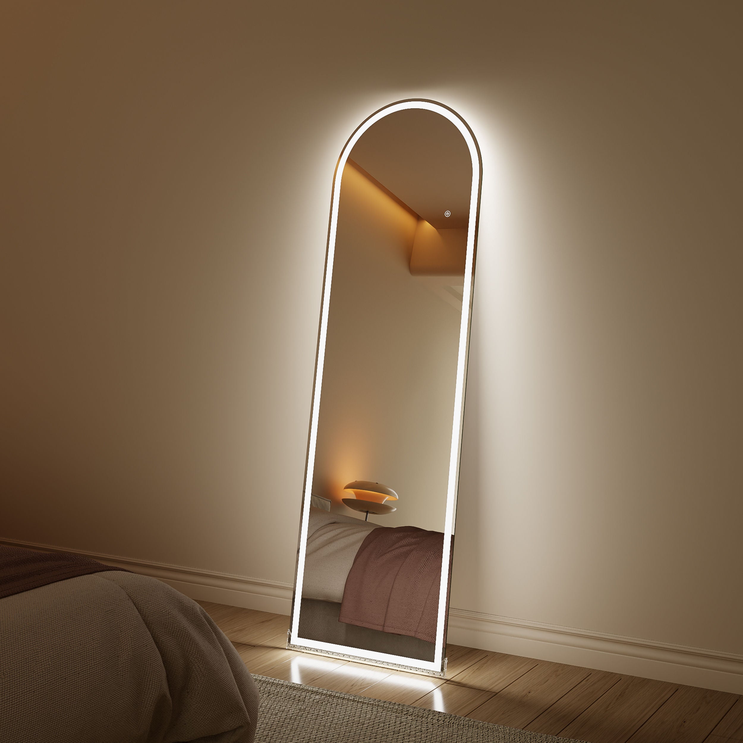 Arched Full Length LED Mirror – 160x50cm, Shatter-Proof, Floor & Wall Mounted