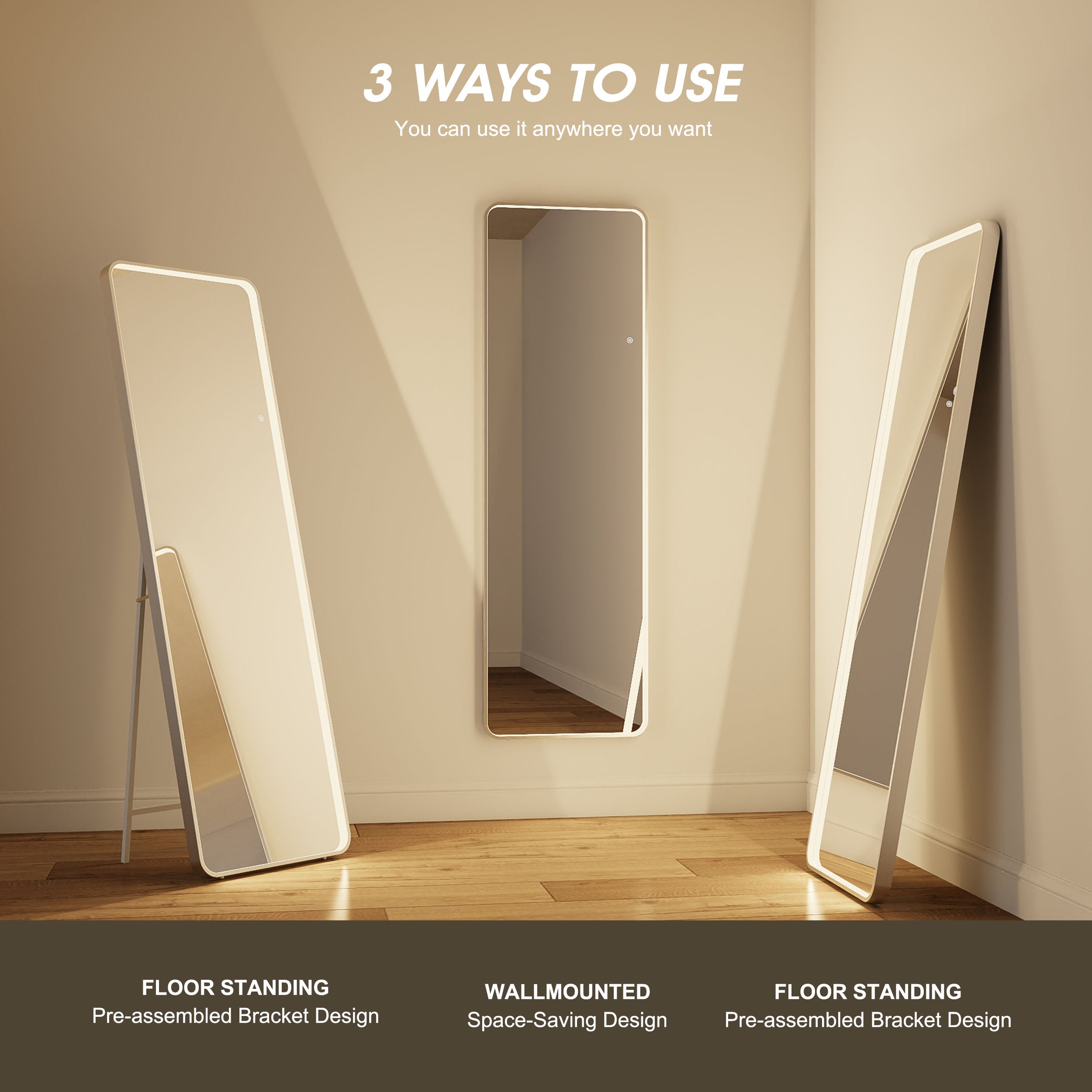 Full Length Curve Hollywood Mirror - Slim 160x50cm
