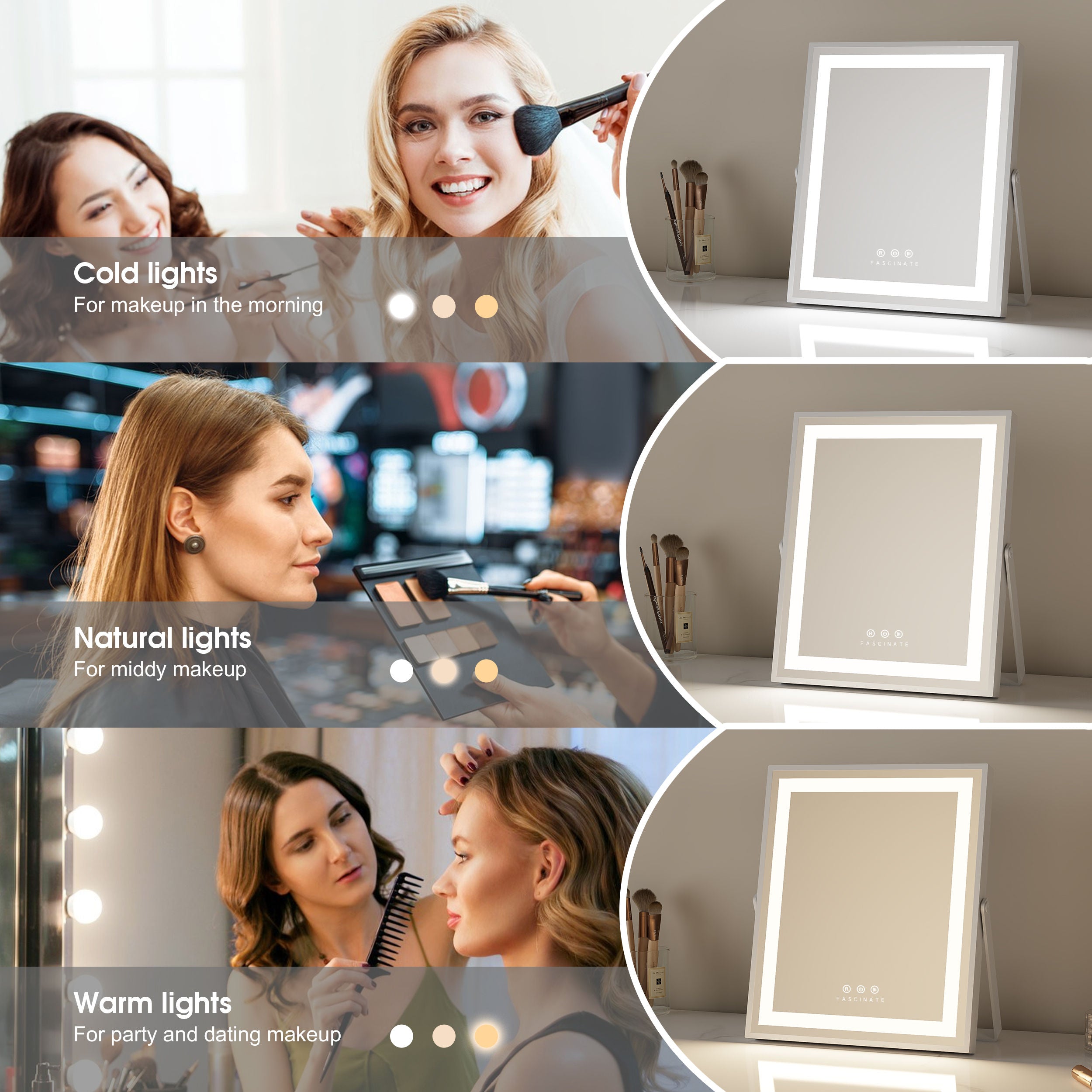 Hollywood LED Tabletop Vanity Mirror – 26x31cm Compact Desk Design, 192 LEDs, Dimmable Makeup Station - Perfect Gift for Her