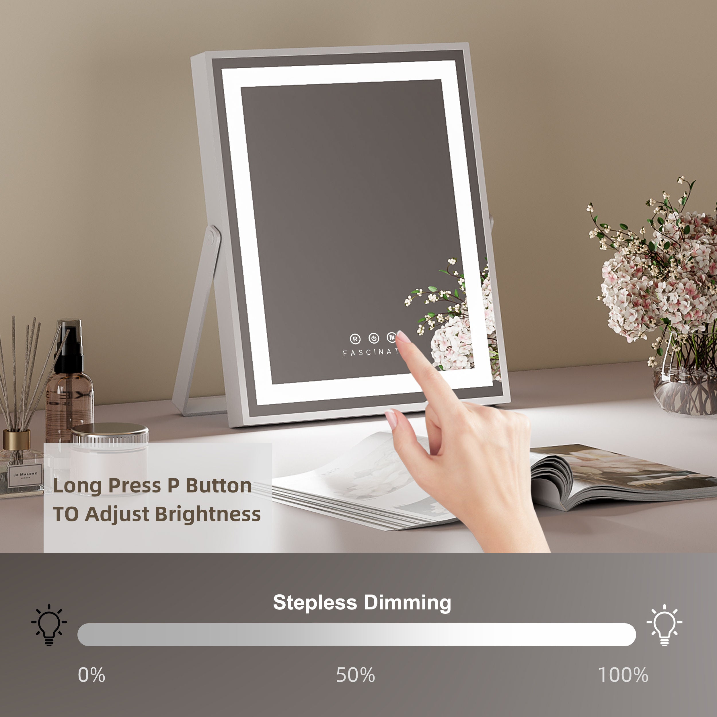 Hollywood LED Tabletop Vanity Mirror – 26x31cm Compact Desk Design, 192 LEDs, Dimmable Makeup Station - Perfect Gift for Her