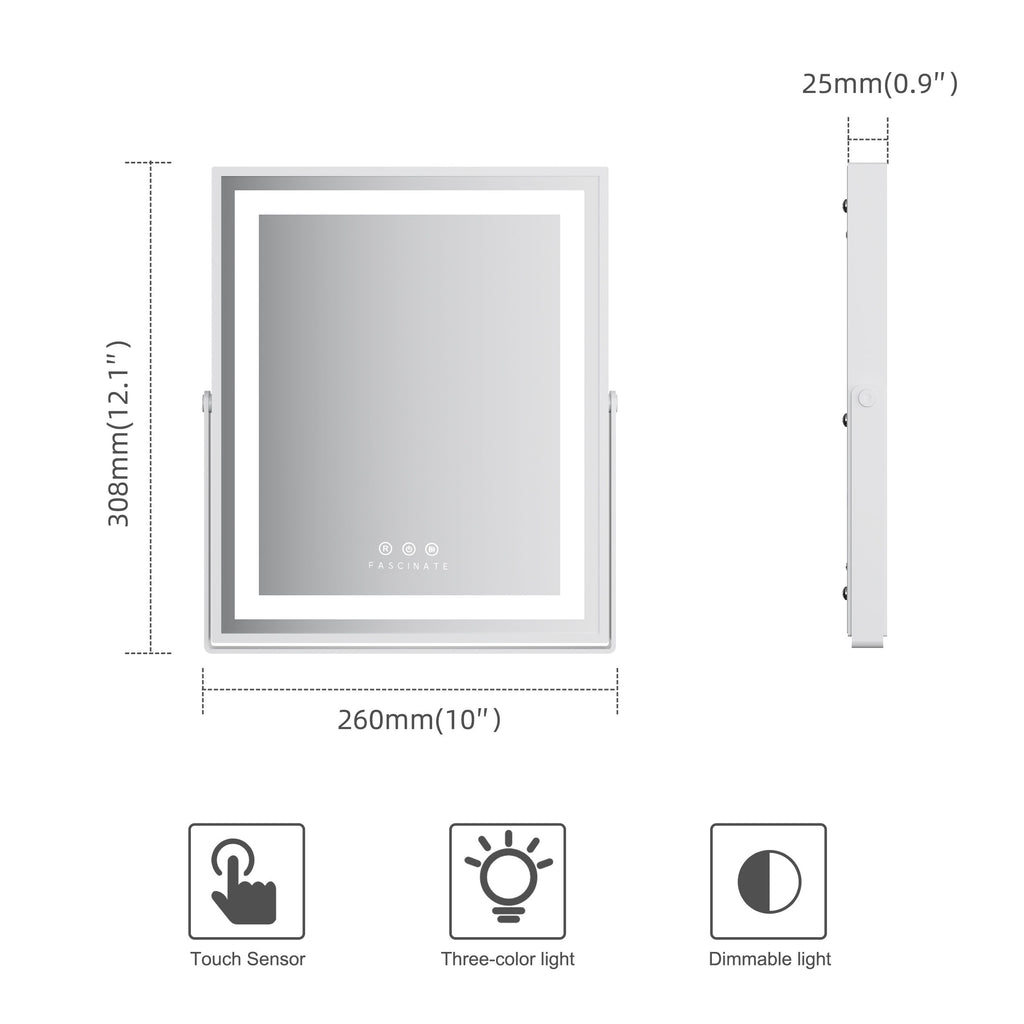 Hollywood LED Tabletop Vanity Mirror – 26x31cm Compact Desk Design, 192 LEDs, Dimmable Makeup Station - Perfect Gift for Her