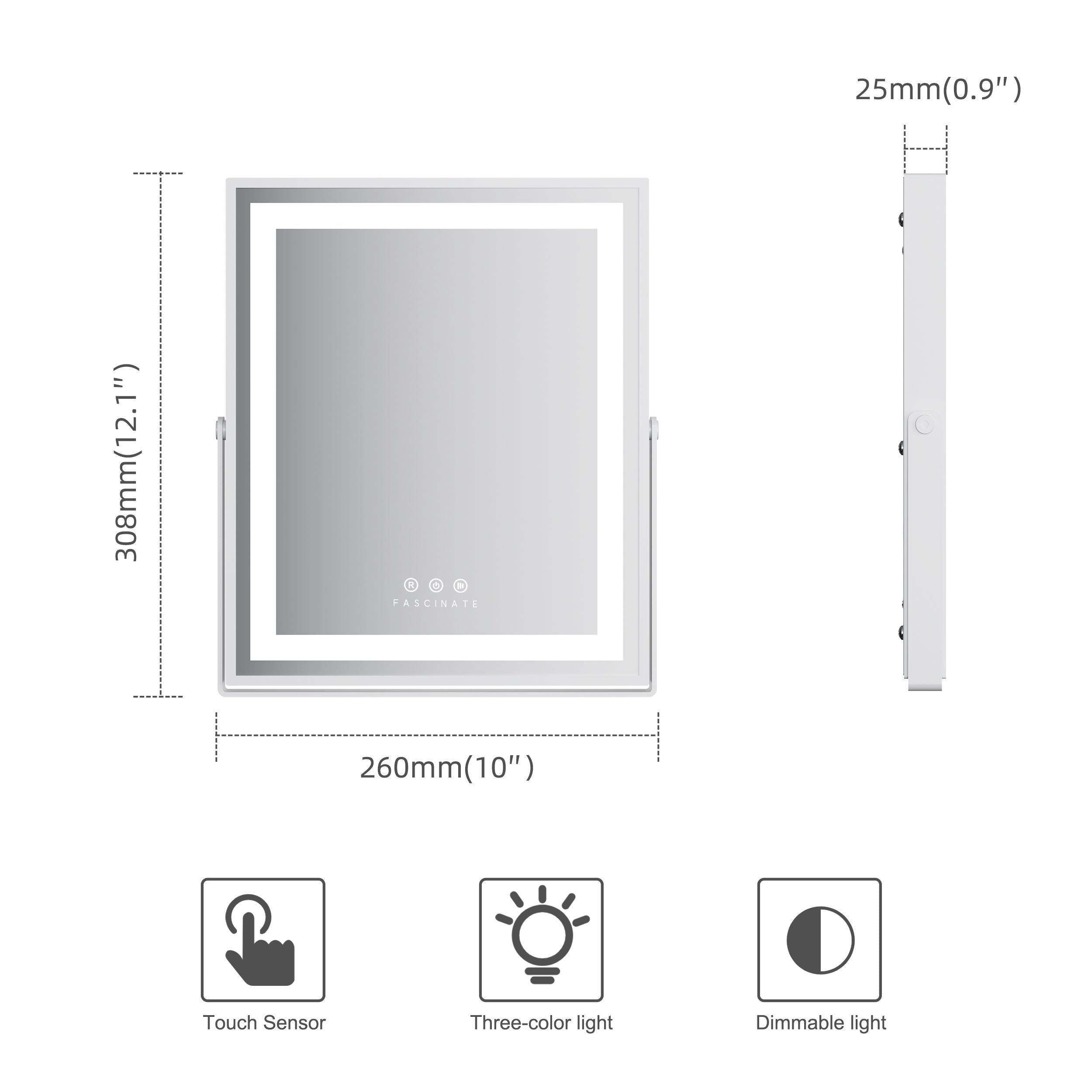 Hollywood LED Tabletop Vanity Mirror – 26x31cm Compact Desk Design, 192 LEDs, Dimmable Makeup Station - Perfect Gift for Her