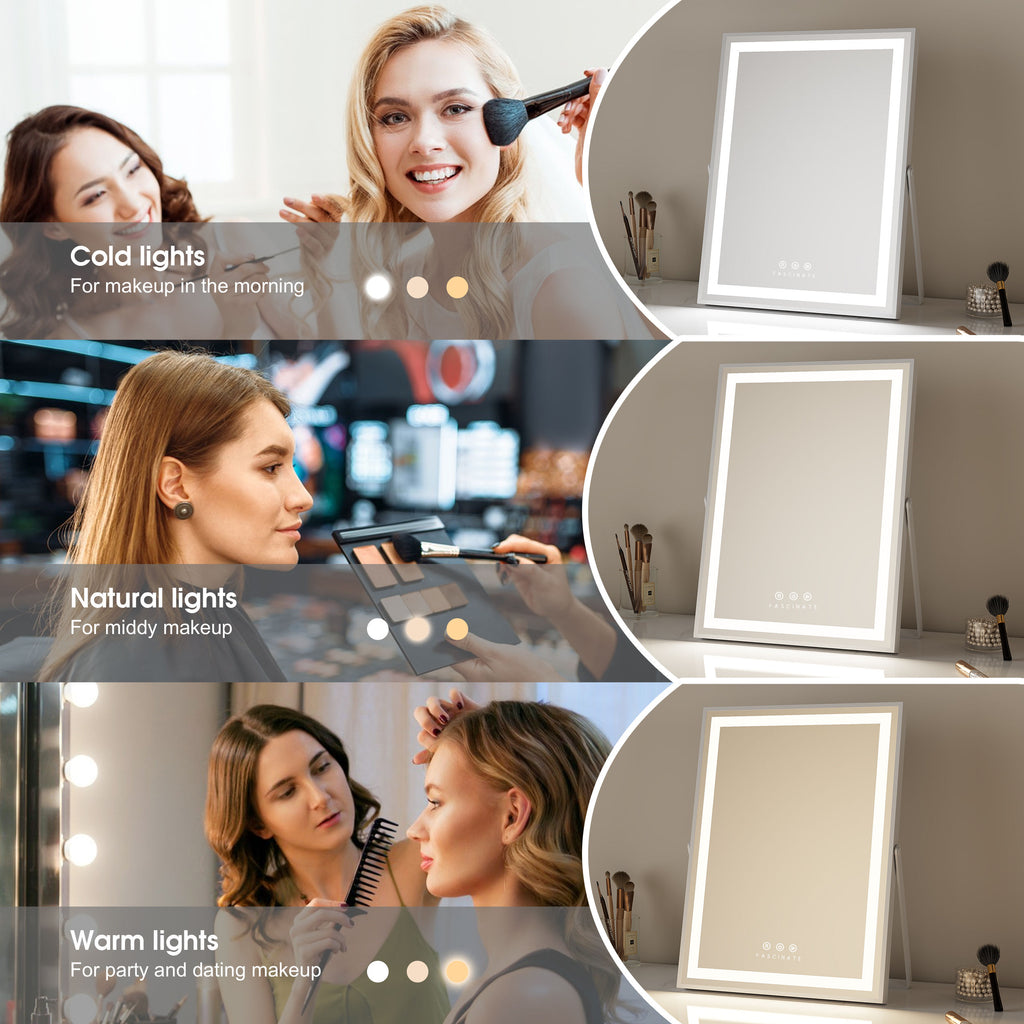 Hollywood LED Tabletop Vanity Mirror – 30x42cm 360° Rotation, Space-Saving Desk Design, High-CRI Dimmable Studio - Best Gift for Girlfriend