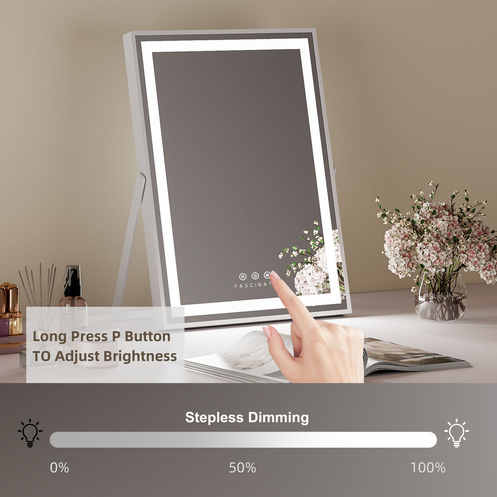 Hollywood LED Tabletop Vanity Mirror – 30x42cm 360° Rotation, Space-Saving Desk Design, High-CRI Dimmable Studio - Best Gift for Girlfriend
