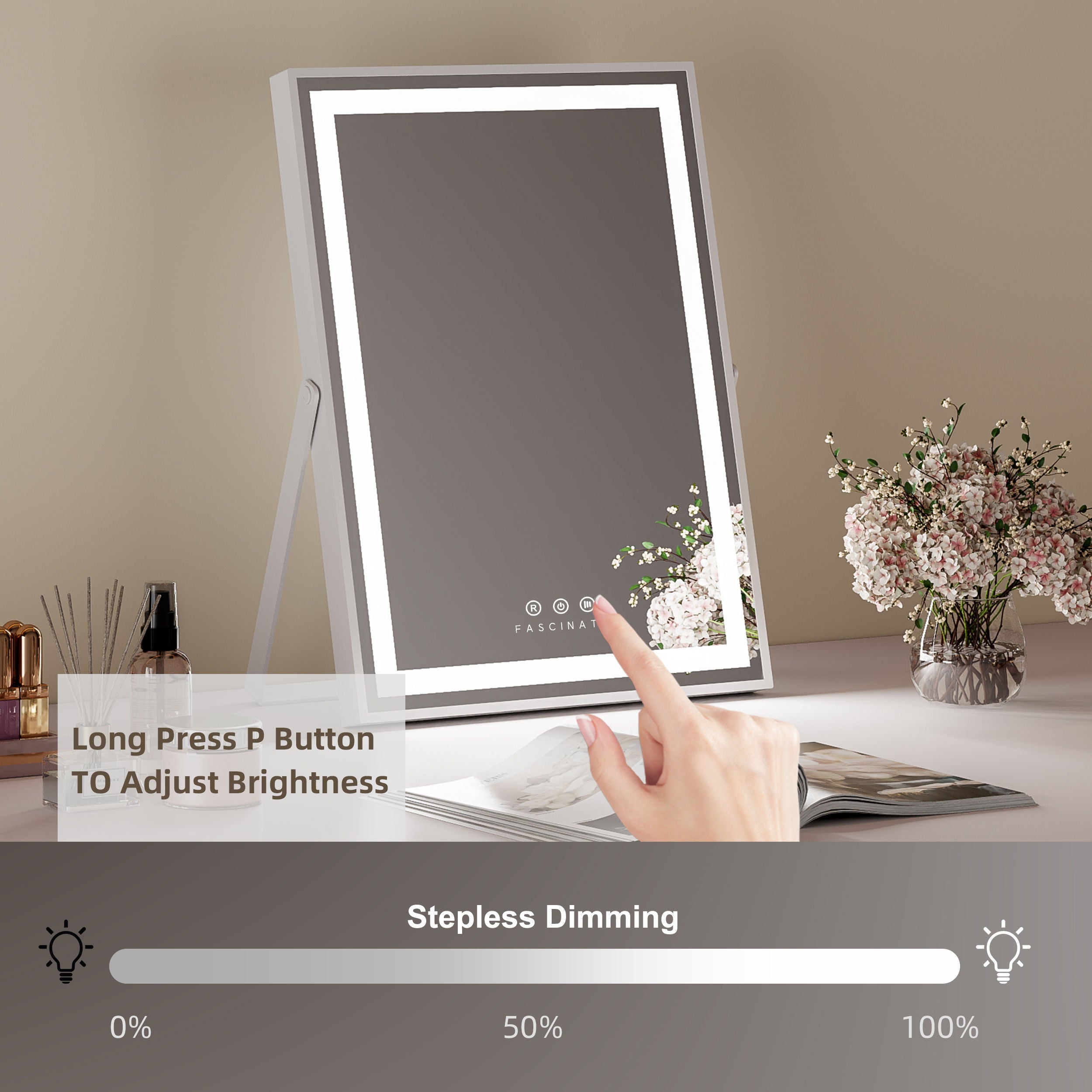 Hollywood LED Tabletop Vanity Mirror – 30x42cm 360° Rotation, Space-Saving Desk Design, High-CRI Dimmable Studio - Best Gift for Girlfriend