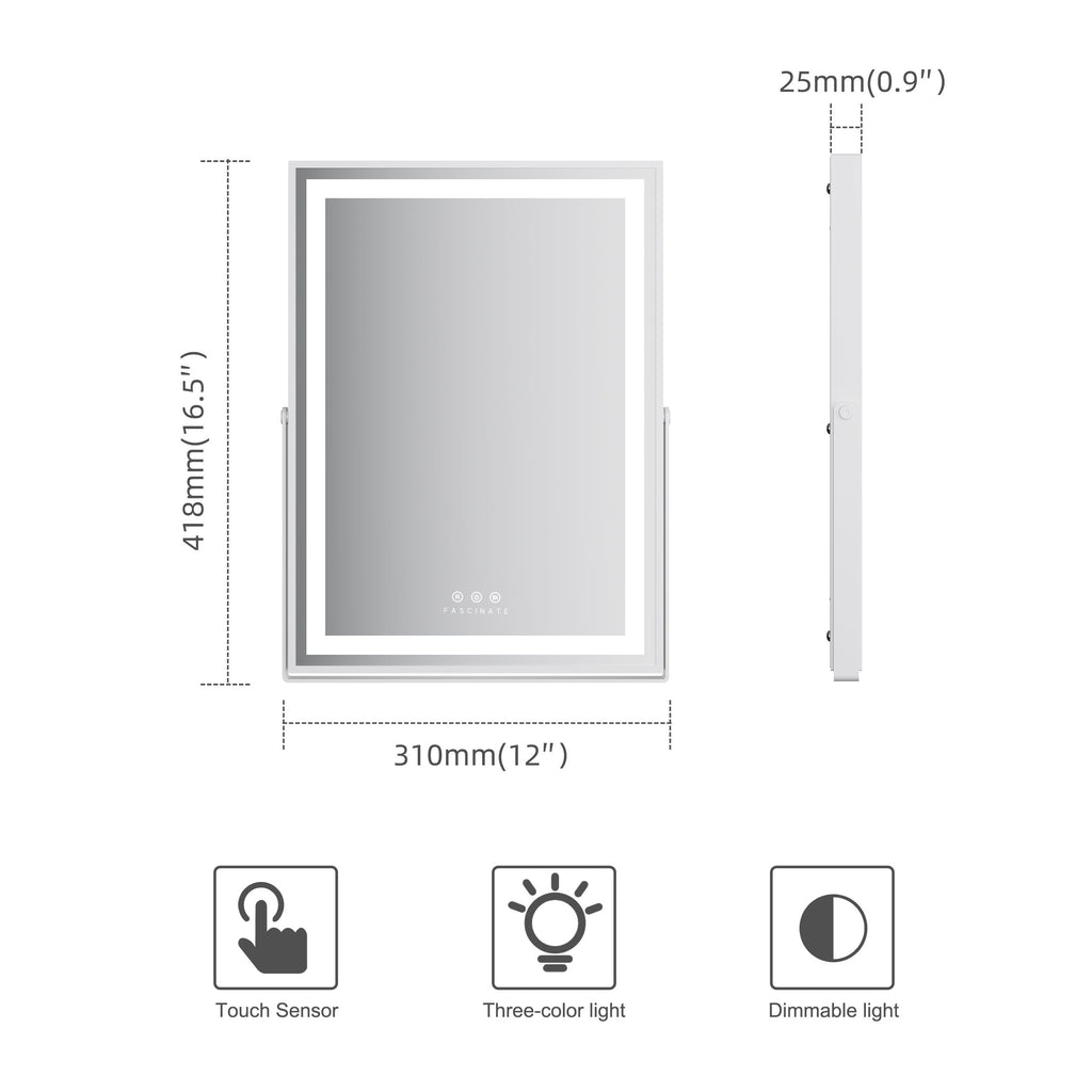 Hollywood LED Tabletop Vanity Mirror – 30x42cm 360° Rotation, Space-Saving Desk Design, High-CRI Dimmable Studio - Best Gift for Girlfriend
